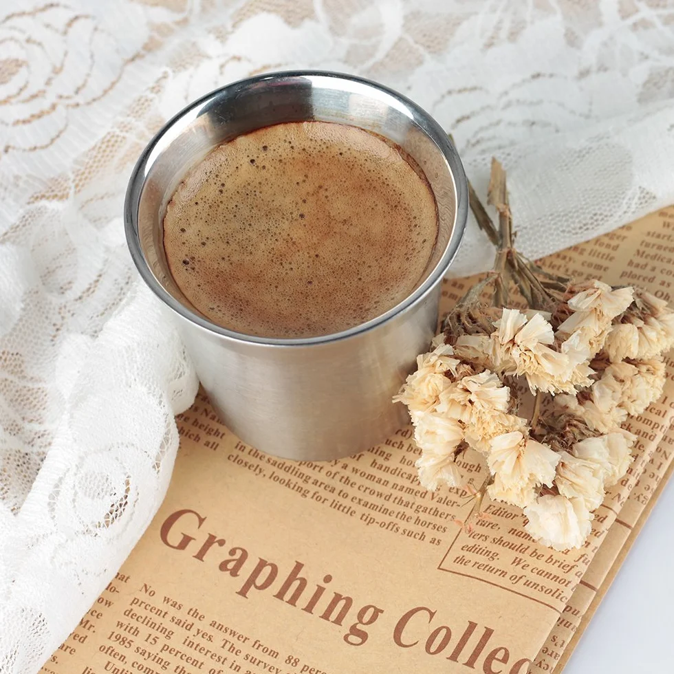 RECAPS Zestaw filiżanek do espresso 80 ml ze stali nierdzewnej 304 podwójne ścianki Demitasse