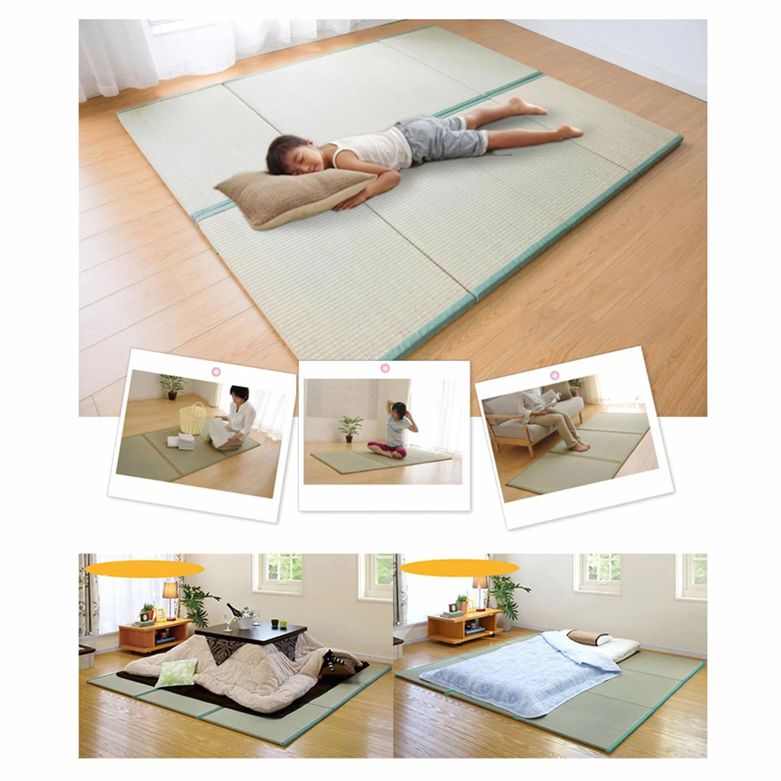 Tradycyjna Japońska Mata Tatami - 4-krotnie Składana, Mocny I Wygodny Materac Futon Naturalna Zielona Trawa Rush - Idealna Do Medytacji, Jogi, Pokoju Zen, Japońska Herbaciarnia(Size:75x200x3.5cm)
