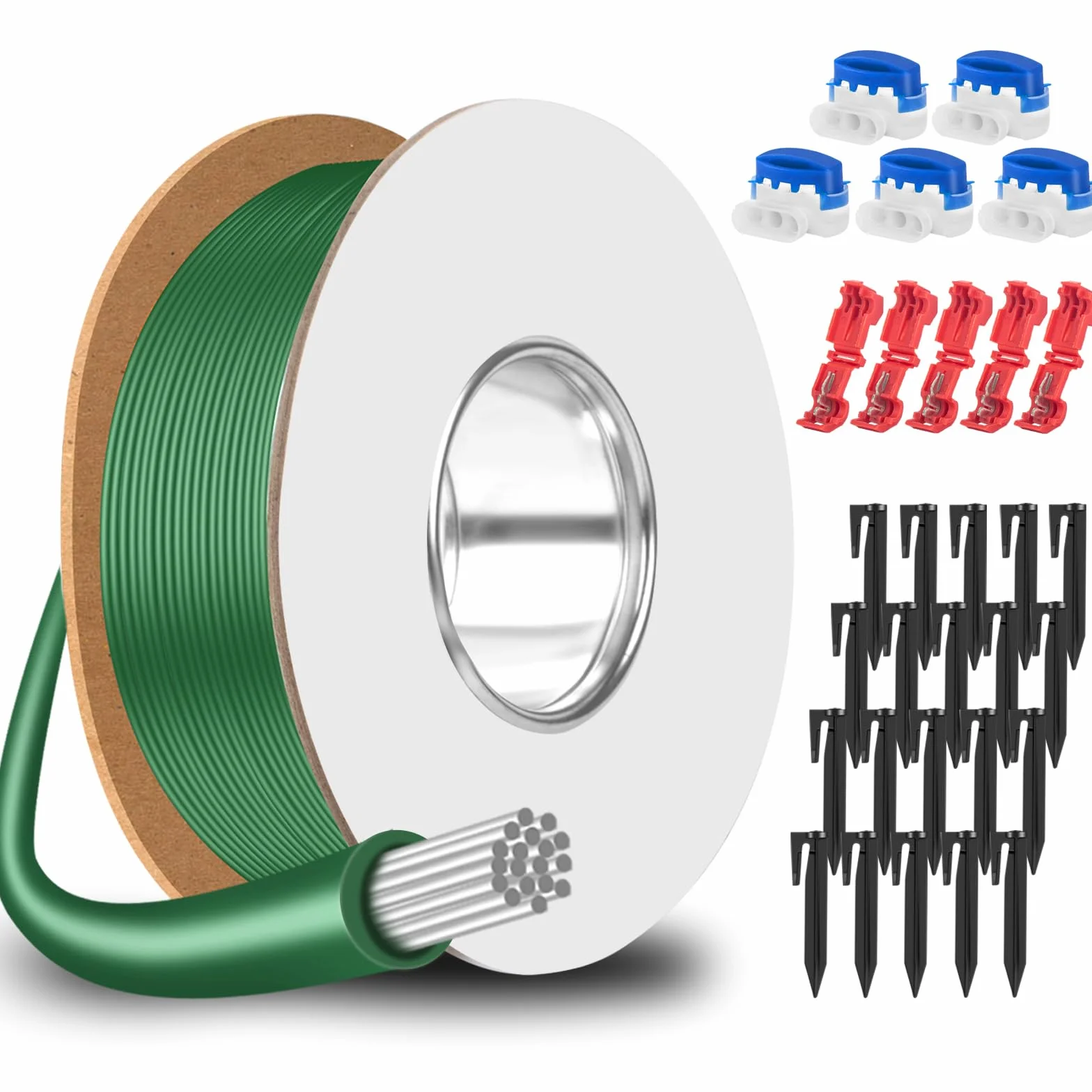 Kabel ograniczający robota koszącego 100 m + 40 śledzi + 10 łączników kablowych wodoszczelny + 10 złączy rozgałęźnych, uniwersalny drut ograniczający, zestaw akcesoriów, kompatybilny z Gardena