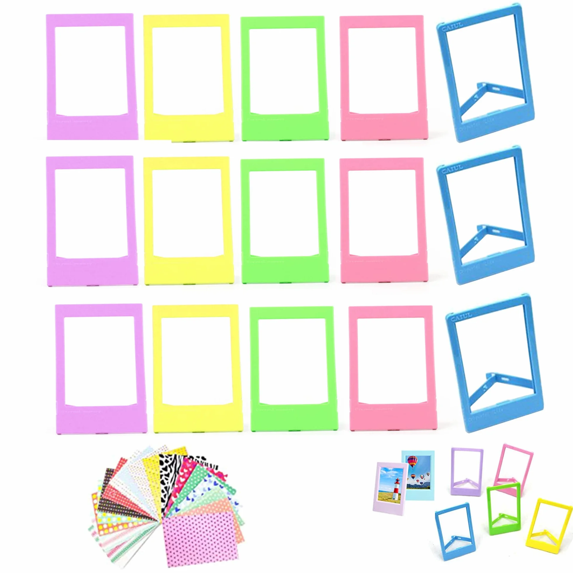 15 sztuk Mini ramka Polaroid + 40 sztuk naklejek Album fotograficzny 8,9 x 5,7 cm Mini ramka na zdjęcia Plastikowa ramka na zdjęcia do natychmiastowego aparatu Kompatybilny z Instax Mini 11/Mini 9