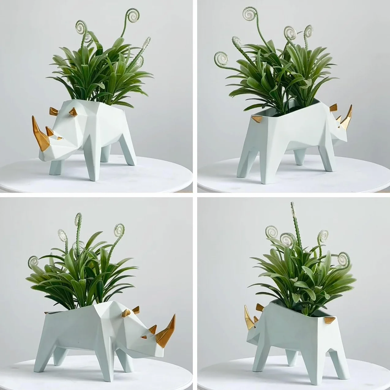 Amoy-Art Kaktus sukulent doniczka na rośliny nosorożec statuetka figurka geometryczna zwierzę doniczka dekoracja na prezenty domowe żywica rzeźba pudełko prezentowe 18 cm L