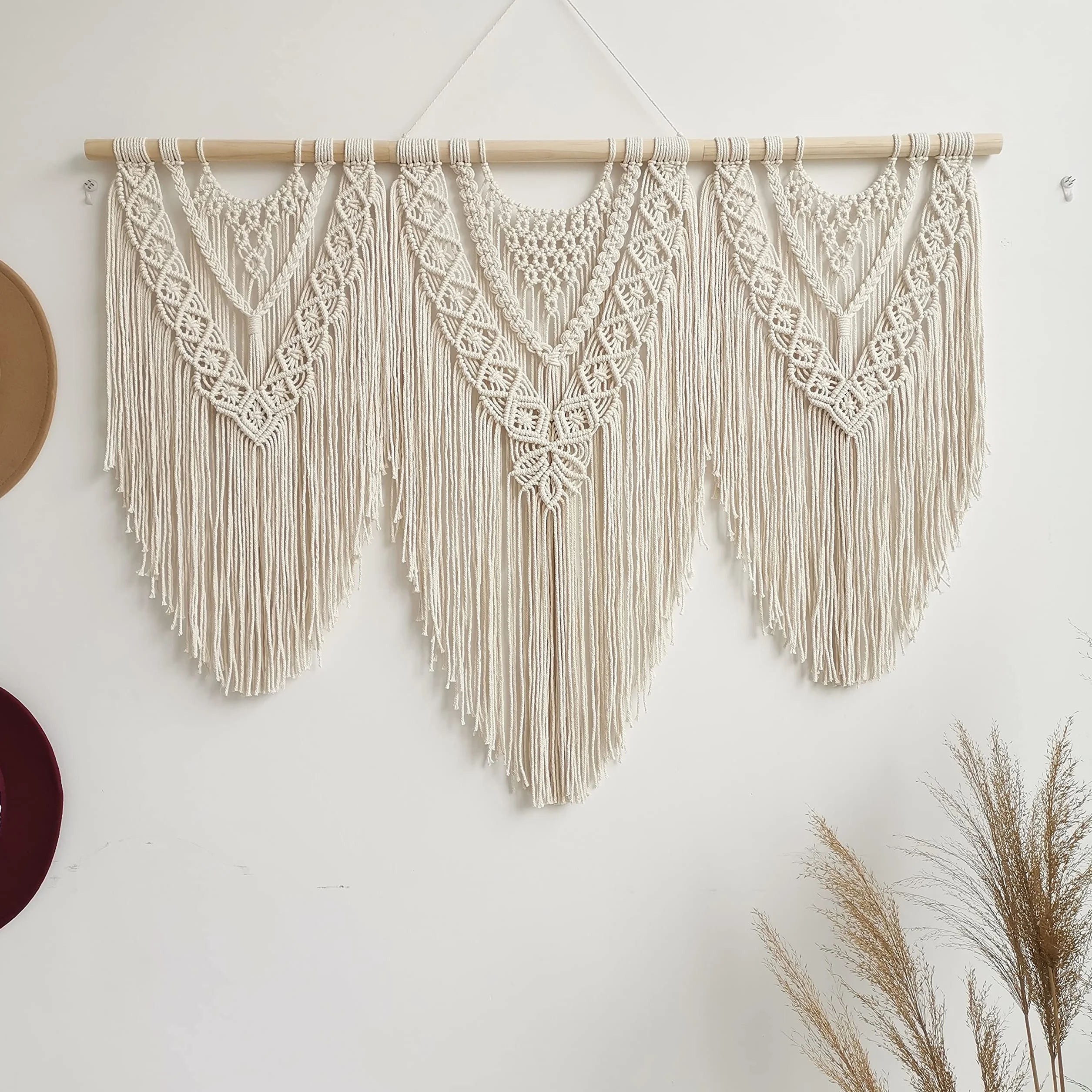 Makrama, ozdoba na ścianę, sztuka, tkany gobelin, styl boho, szykowna dekoracja domu, do sypialni, dekoracja pokoju, 110 cm (szer.) x 82 cm (wys.), dekoracja balkonu, dekoracja ścienna (F)