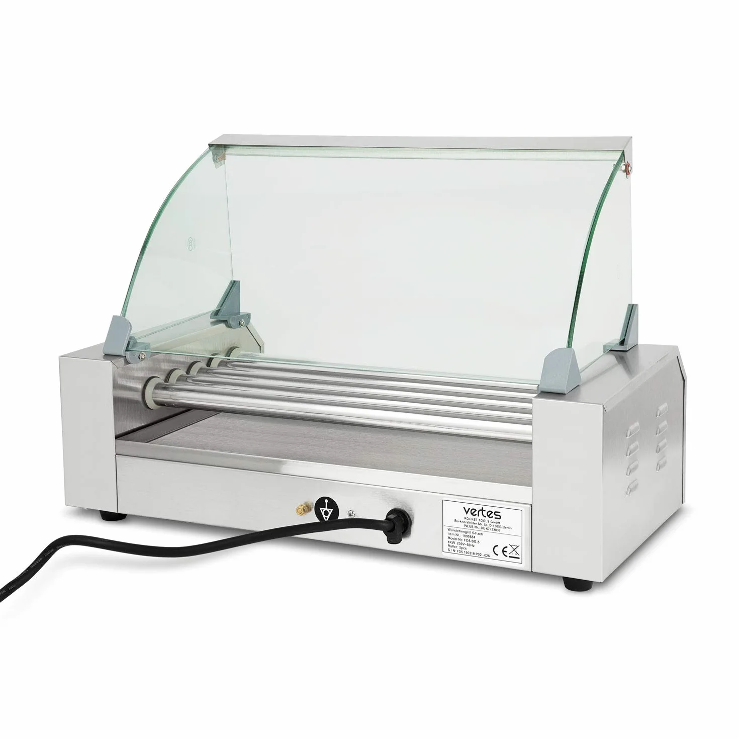 VERTES Gastro Hot Dog Maker 1000W 5 rolek 2 strefy grzewcze stal nierdzewna 50-250°C