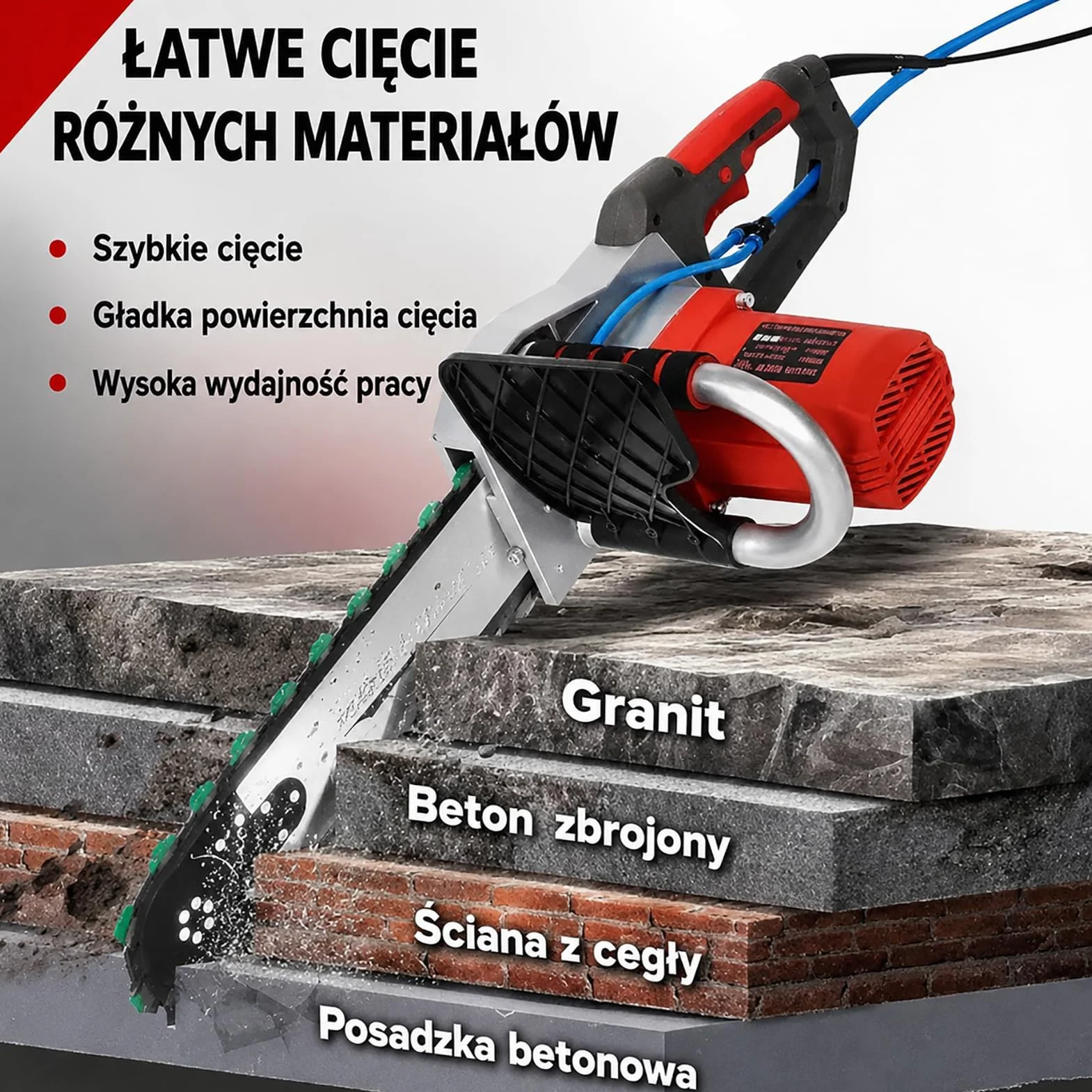 Elektryczna piła łańcuchowa do betonu z bezszczotkowym silnikiem, przecinarka do betonu, potężna piła łańcuchowa z dwoma łańcuchami/prowadnicą, do betonu zbrojonego/ściany z czerwonej cegły/ściany