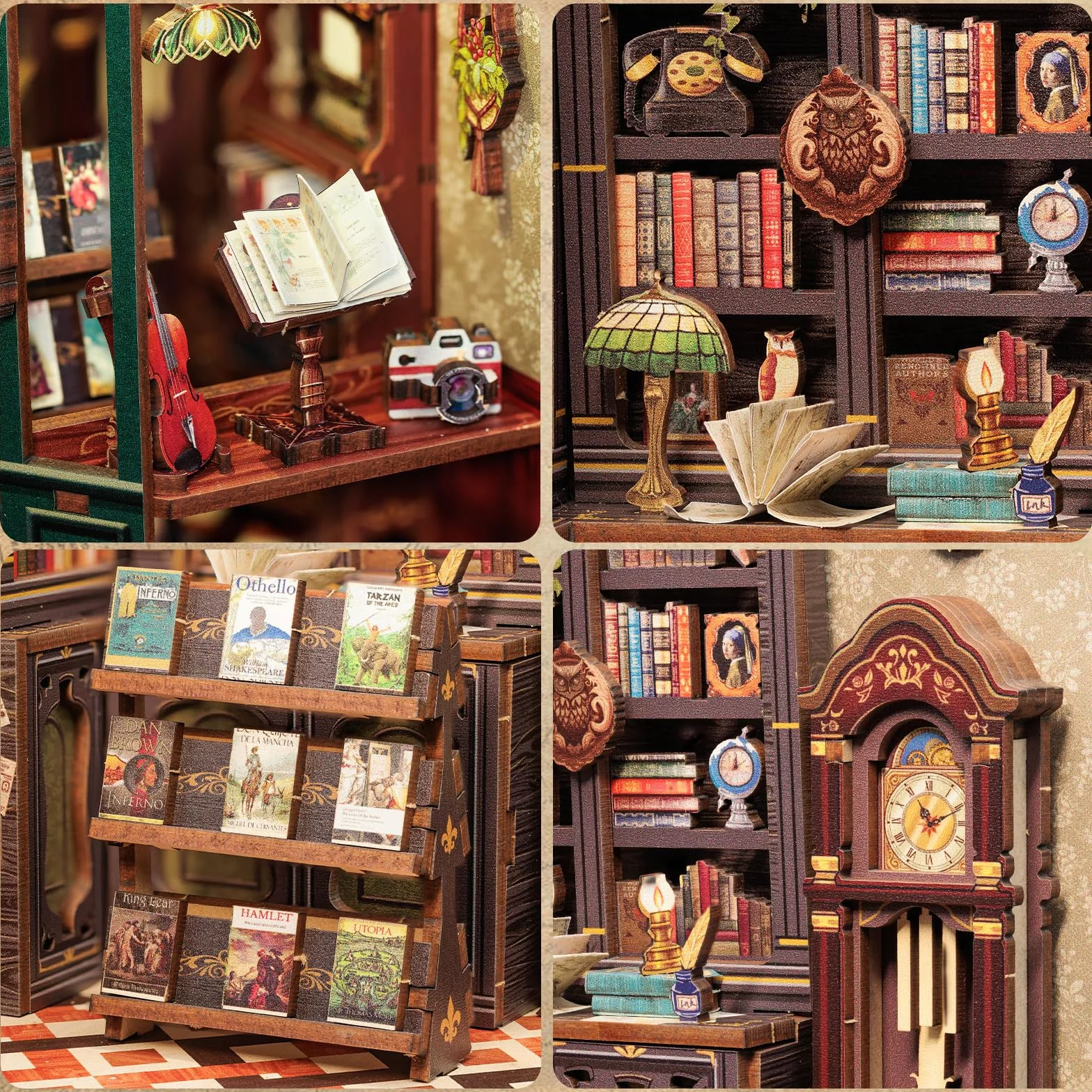Fsolis Book Nook DIY, domki dla lalek zestaw książek, dekoracja regału na książki, zestawy modelarskie dla dorosłych do budowania, Bardzo popularny kreatywny prezent (Owl Bookstore)
