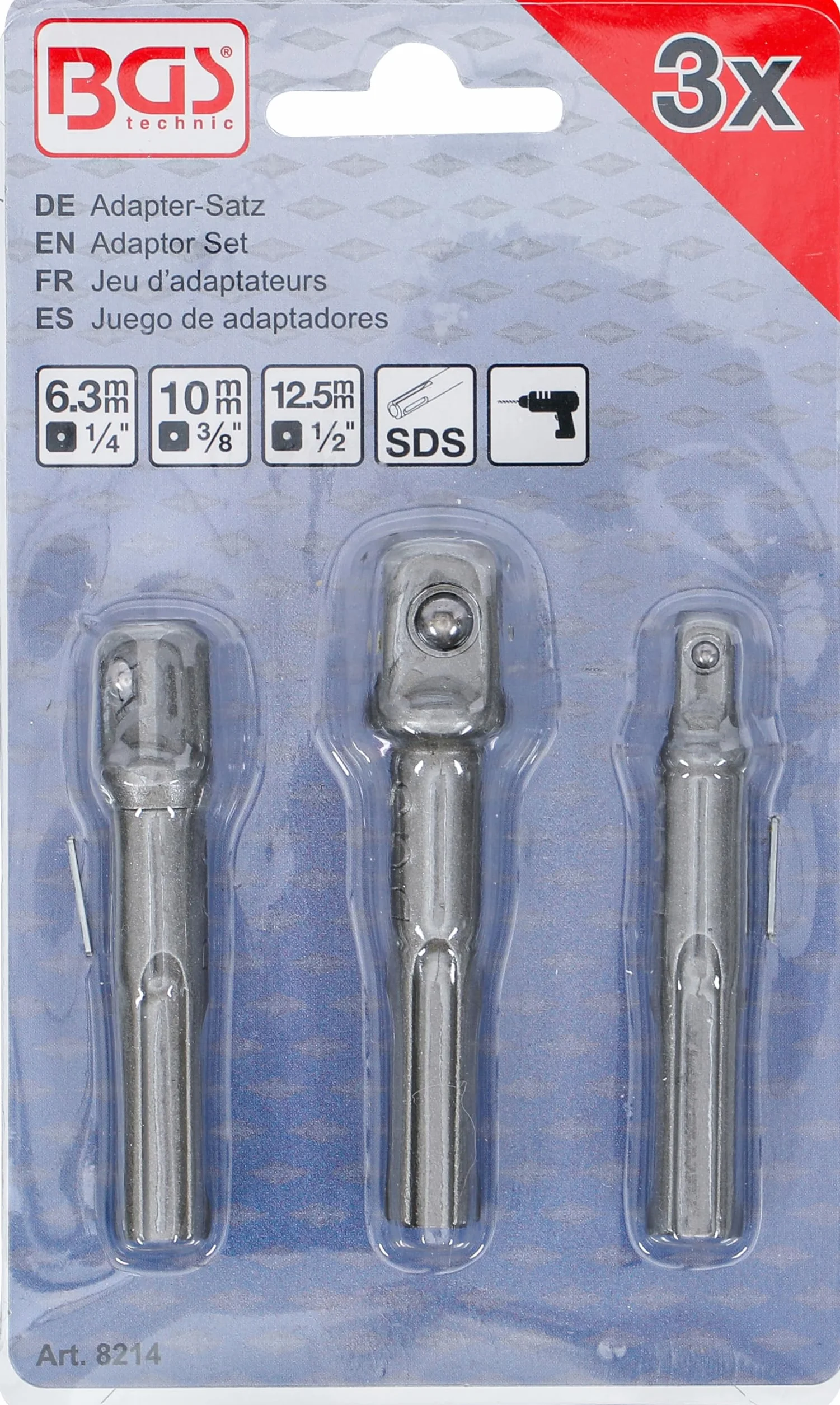 BGS 8214 | Zestaw adapterów | czworokąt zewnętrzny SDS 6,3 mm (1/4"), 10 mm (3/8"), 12,5 mm (1/2") | 3 szt.