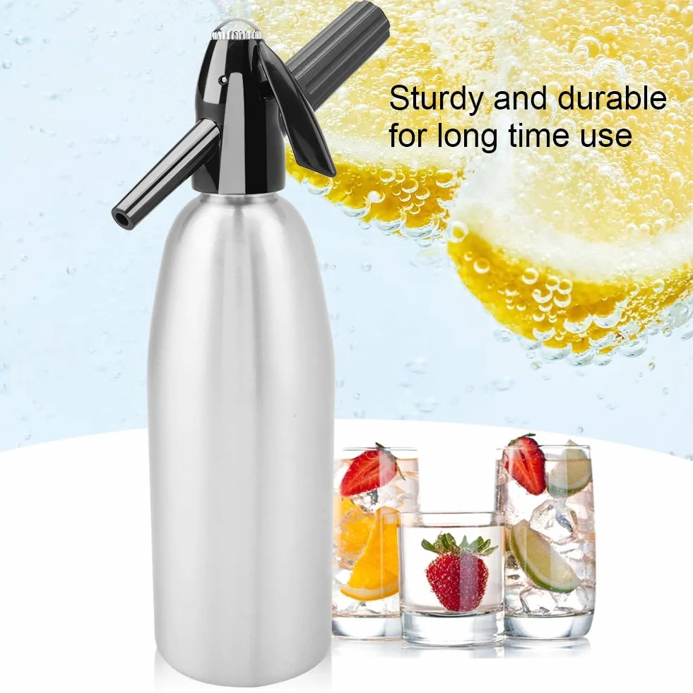 Aluminiowy syfon sodowy 1L dozownik wody gazowanej z regulatorem ciśnienia srebrny