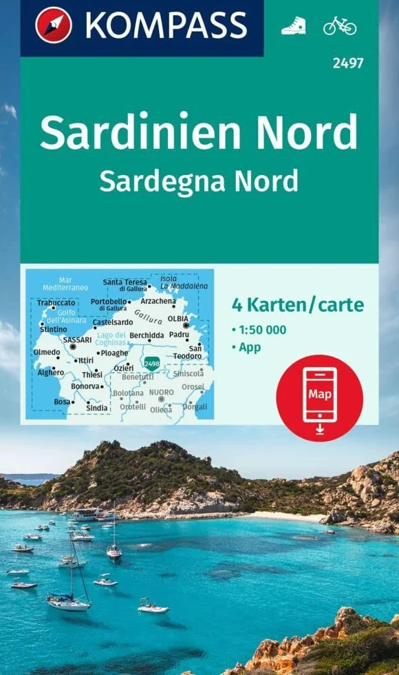 Cartina escursionistica n. 2497 Sardegna Nord; set di 4 cartine: inklusive Karte zur offline Verwendung in der KOMPASS-App. Fahrradfahren.
