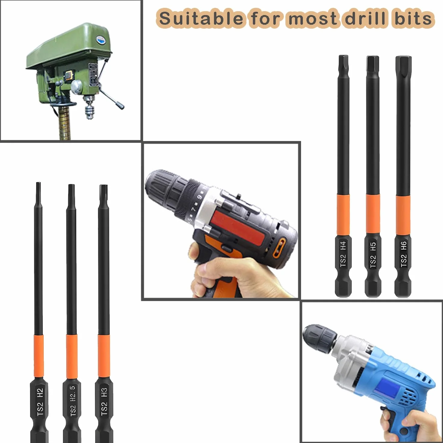 Impact Hex Head Allen Bit Break,6 szt. Śruby sześciokątne 1/4" S2 stalowe magnetyczne sześciokątne bity wkrętaków do montażu mebli i napraw samochodów