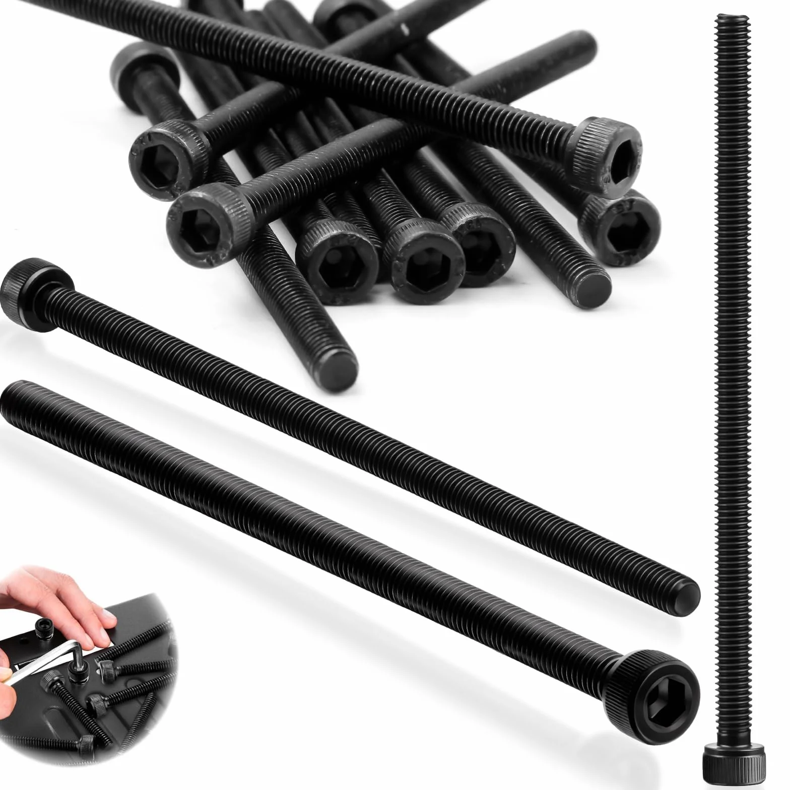 SWTYExt Śruby z łbem sześciokątnym M6 x 100 mm, śruby cylindryczne z gniazdem sześciokątnym, ze stali węglowej, śruby z pełnym gwintem, śruby sześciokątne, czarne, śruby imbusowe do akcesoriów
