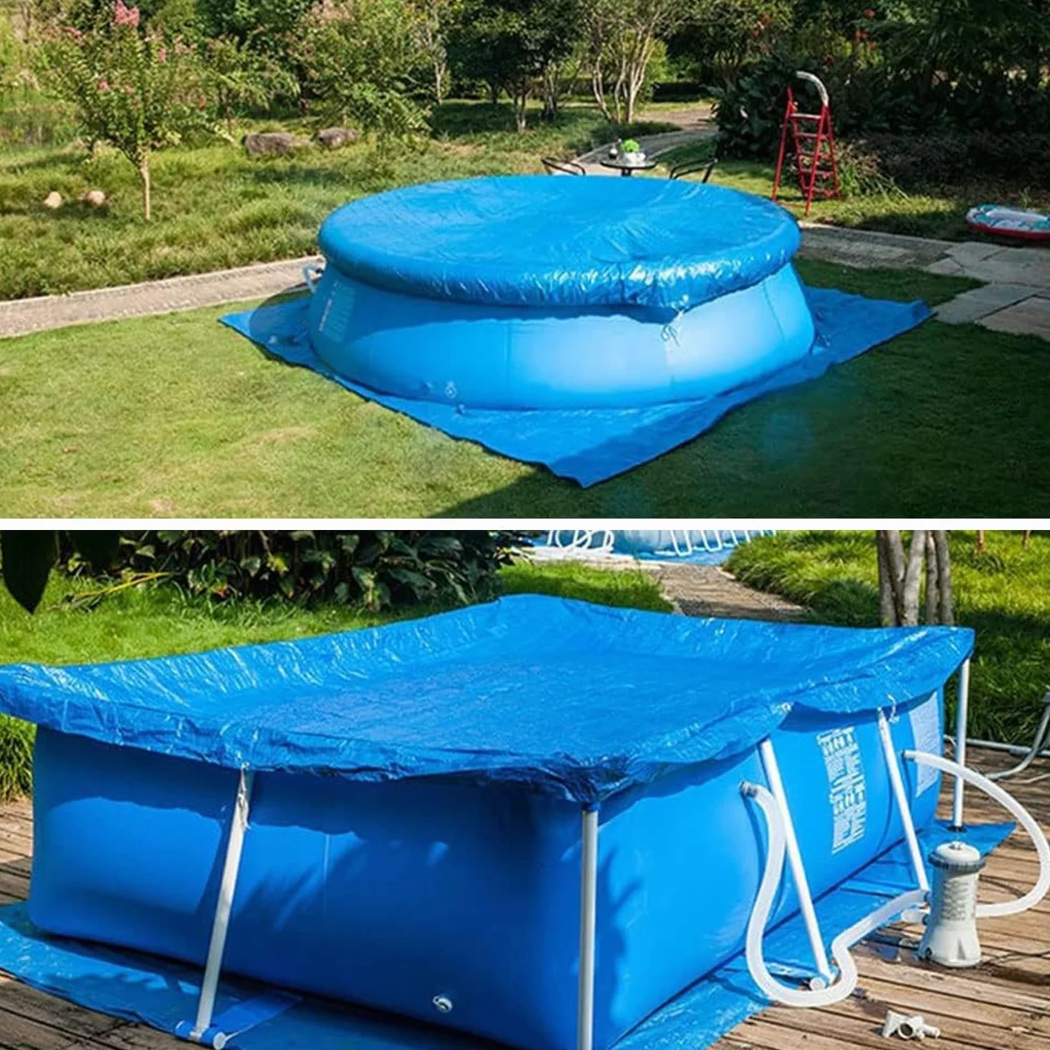 Podkładka pod basen o średnicy 244 cm, Ø 305 cm, Ø 366 cm, wodoszczelna i antypoślizgowa, mata podłogowa, mata ochronna do użytku na zewnątrz, mata basenowa (do Ø 244 cm)