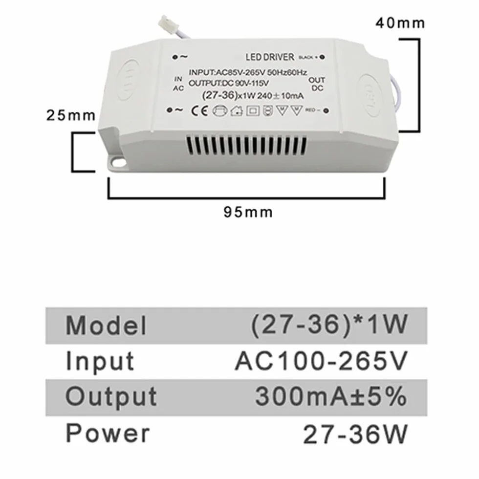 1 Sztuk 220V Stały sterownik LED,37-50w