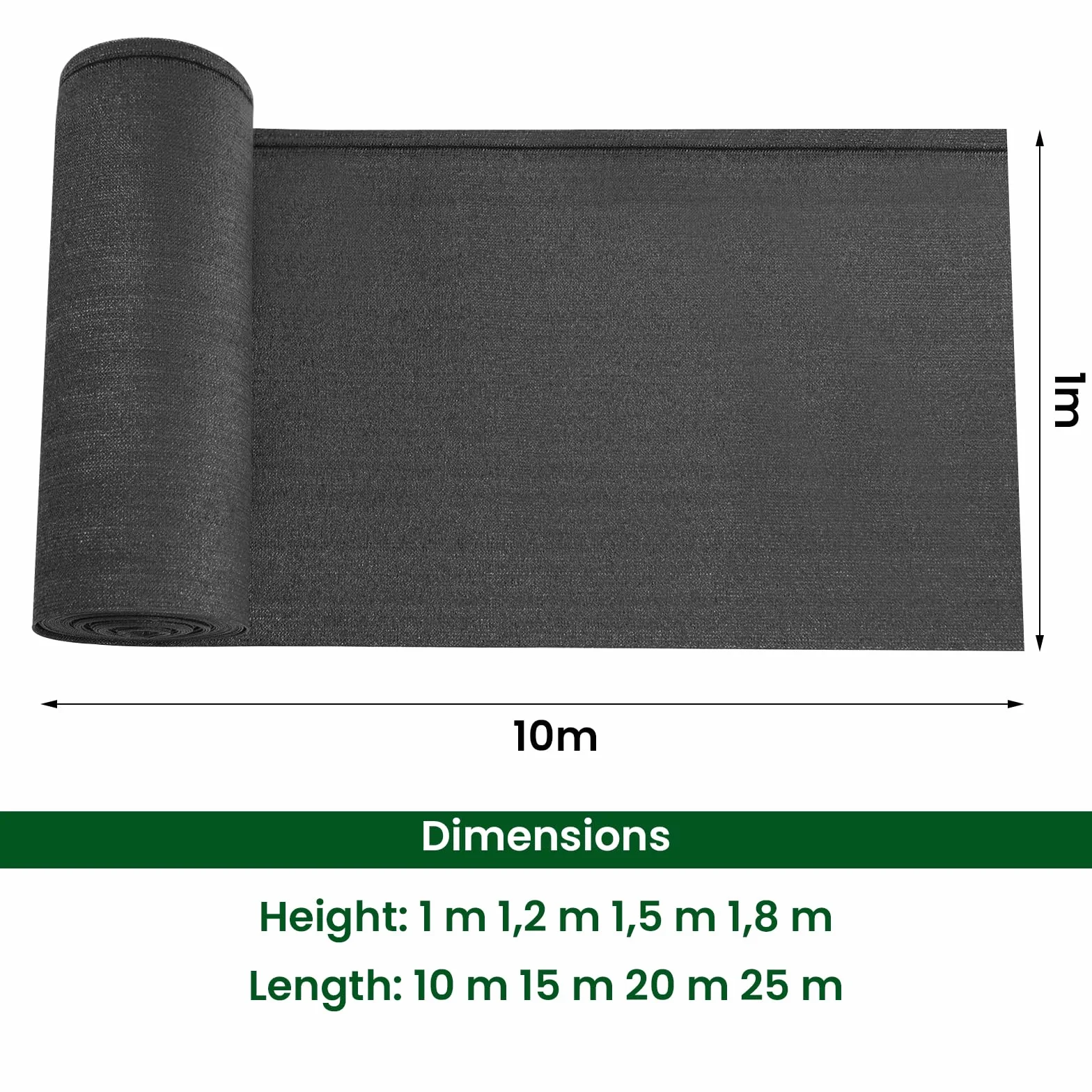 WOLTU Moskitiera ogrodzeniowa ekran zaciemniający 1,2x10 m siatka zacieniająca 280 g/m² HDPE z opaskami kablowymi parawan tenisowy ochrona przed wiatrem na boisko sportowe balkon ogrodowy, antracyt