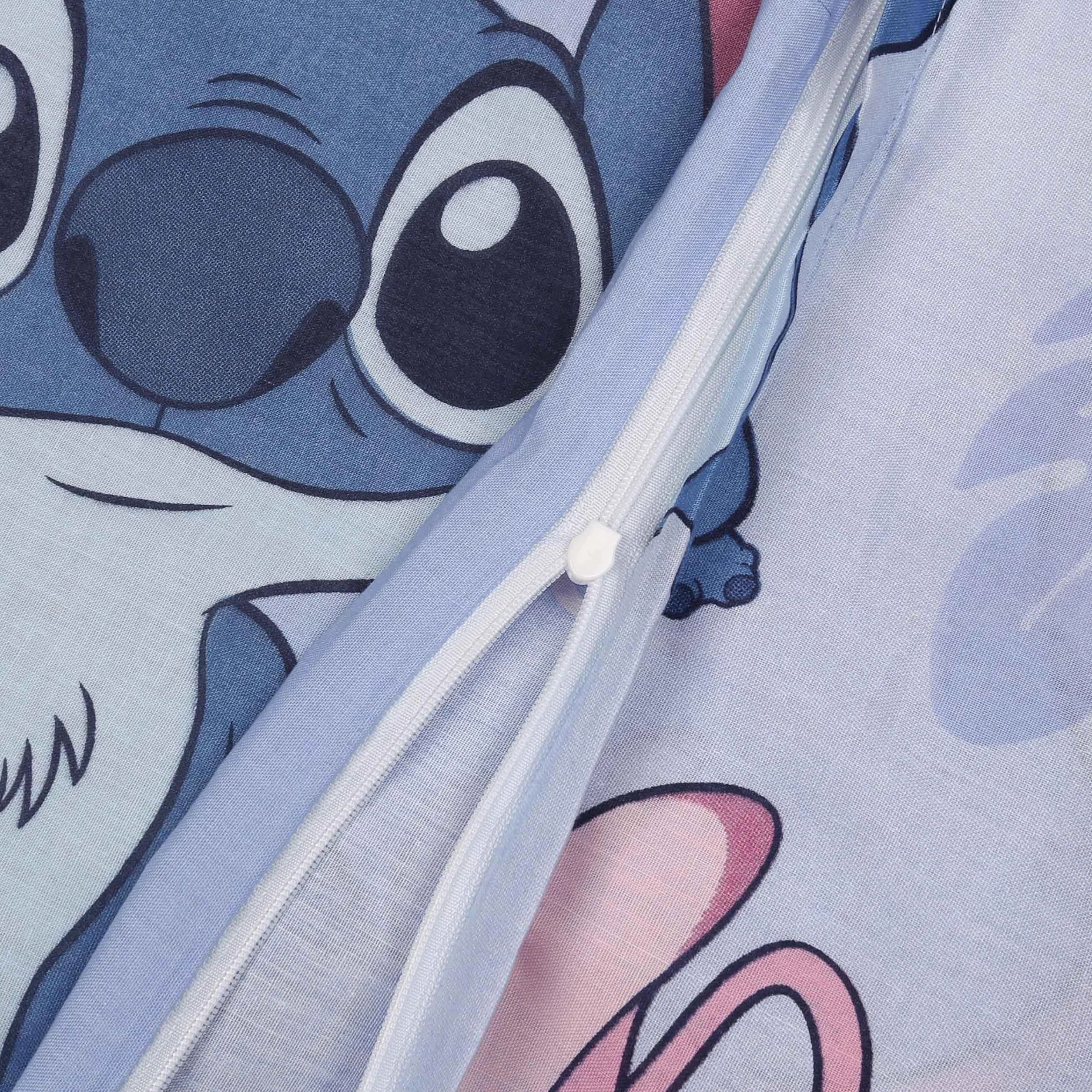DISNEY Stitch Niebieska, DWUSTRONNA, bawełniana pościel dziecięca na zamek, 100% BAWEŁNA OEKO-TEX (140x200cm+70x90cm)