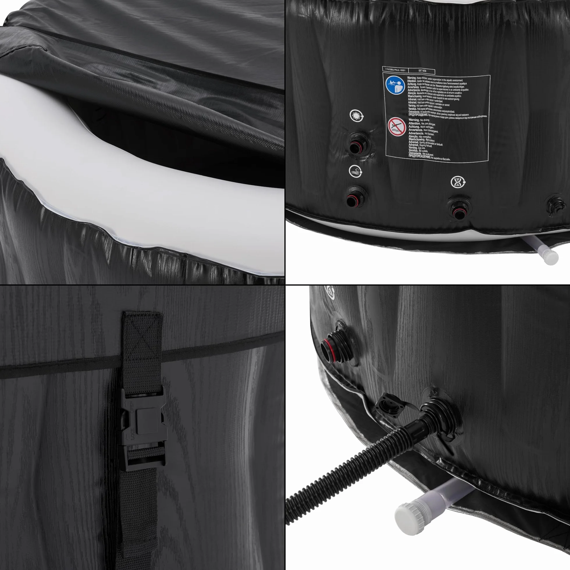 pro.tec Nadmuchiwany basen z hydromasażem Carbone dla 3 osób zewnętrzna wanna spa z masażem i 105 dyszami masującymi basen z pompą i filtrem 165 x 70 cm podgrzewany basen ogrodowy okrągły czarny