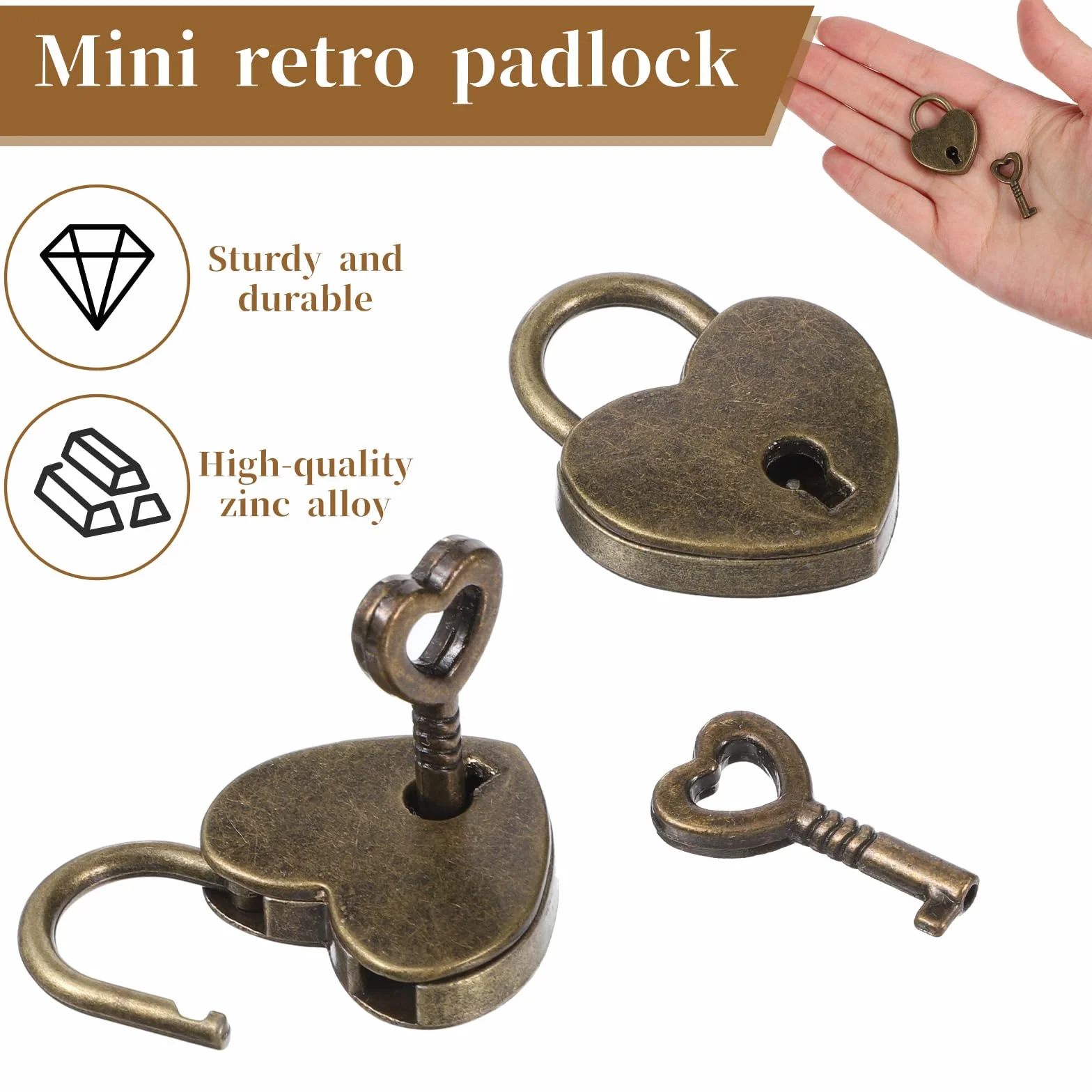 JJUNW 4 sztuki mini kłódki w kształcie serca, kłódka, mały zamek w kształcie serca z kluczem, metalowy zamek w stylu vintage, do szafy, szkatułki na biżuterię, pamiętnika, szuflady (antyczny niebieski