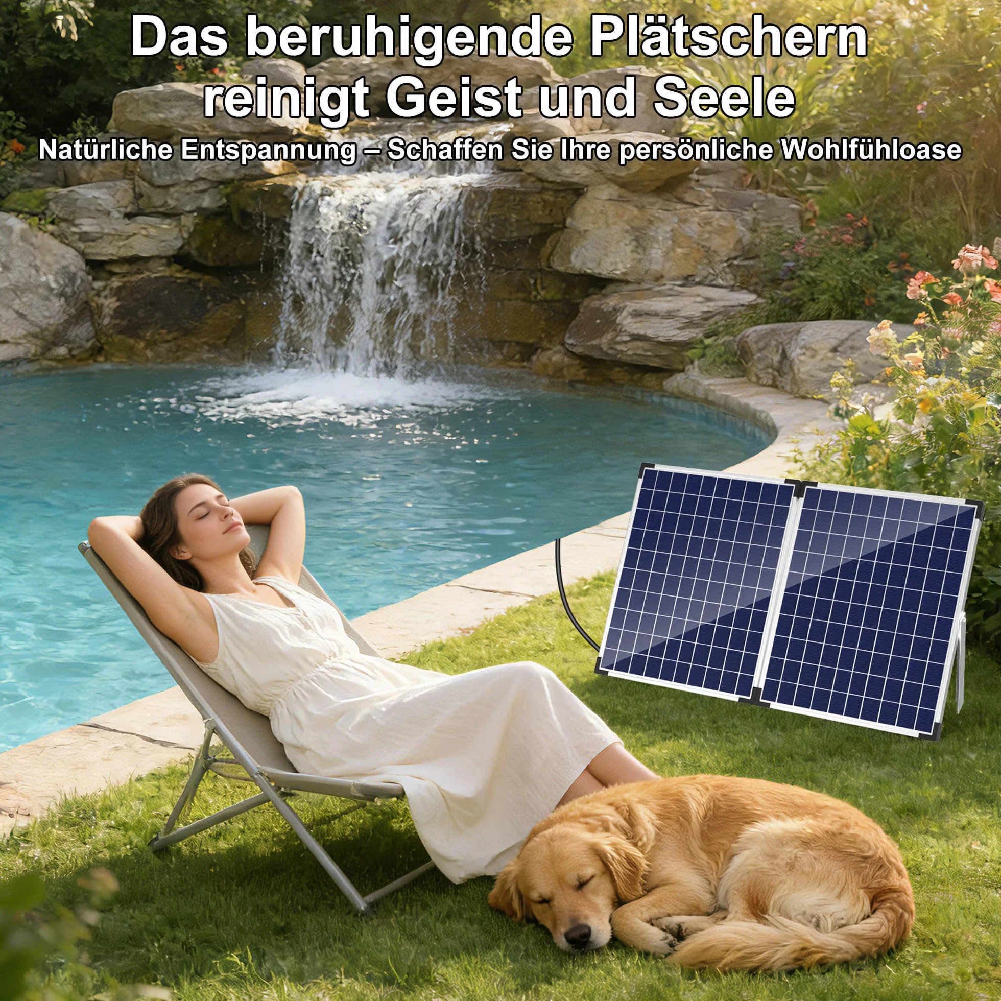 Biling 50W Solarowy zestaw wodospadowy ze stali nierdzewnej kompletny z pompą i filtrem 40W 2100L/H 20 cm wodospad do stawu ogrodowego, stawu z rybami Koi, basenu kąpielowego, dekoracja ogrodu