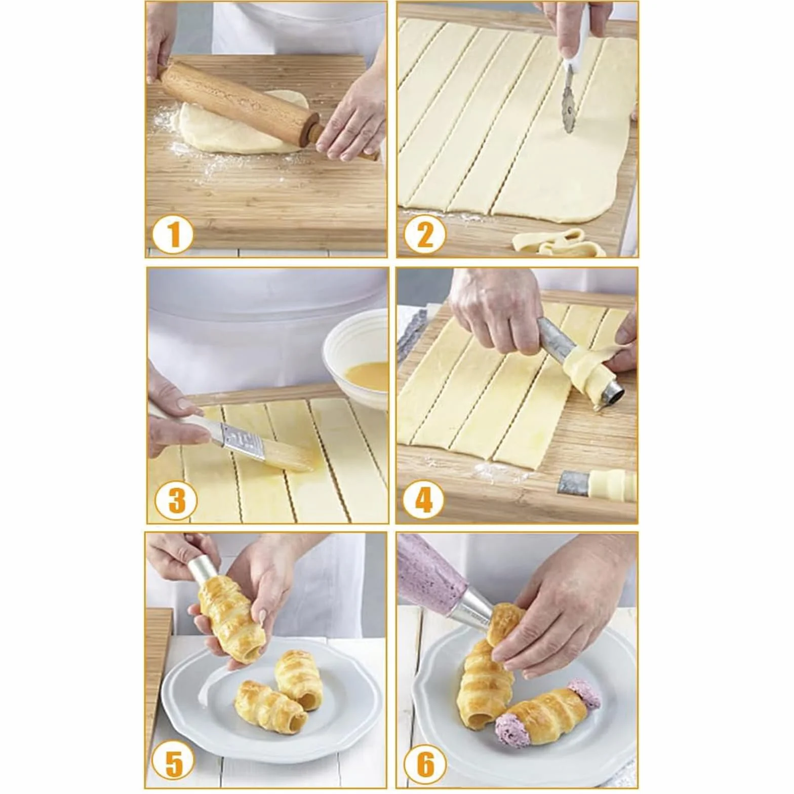 Cannoli 16 szt. foremek do pieczenia ze stali nierdzewnej, kształt Cannoli, kształt stożkowy do rurek Cannoli, rogalika, formy do pieczenia, ze szczotką do czyszczenia