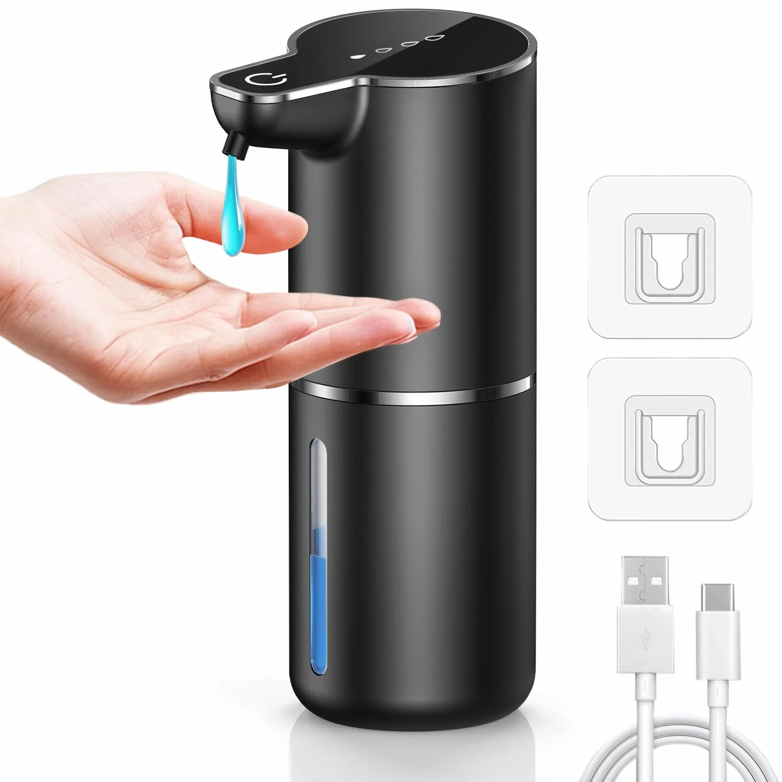 Automatyczny Bezdotykowy Dozownik Mydła z Czujnikiem IR|Dozownik na Płyn|4 Poziomy Regulacji|Ładowany USB|Do Montażu na Ścianie|do Łazienki, Kuchni, Biura