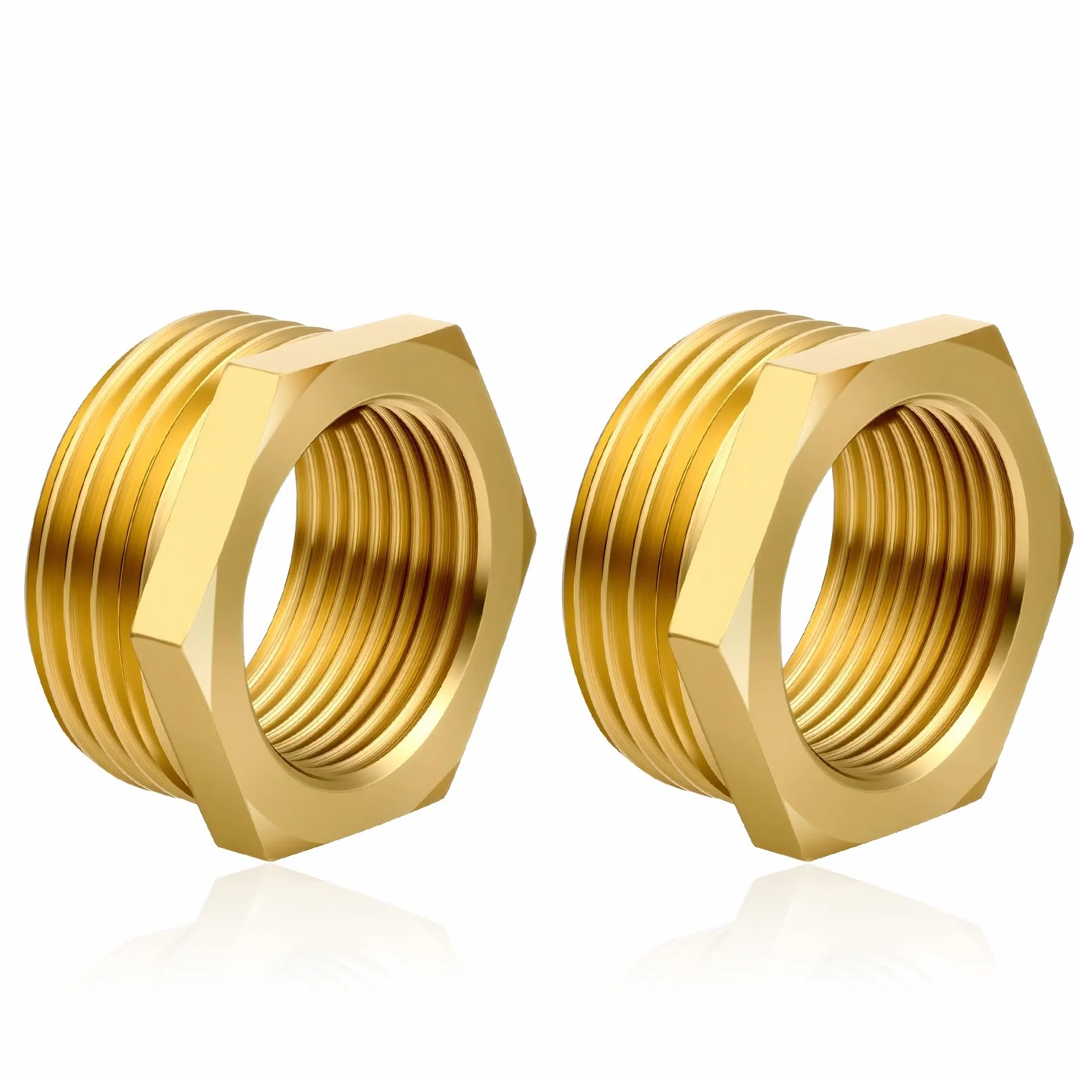 Flintronic 2 sztuki mosiężnych złączek redukcyjnych 3/4 na 1/2 cala, Ø 25 mm gwint zewnętrzny do Ø 20 mm gwint wewnętrzny, redukcja AG/IG z sześciokątem do przemysłu, handlu, ogrodu i gospodarstwa