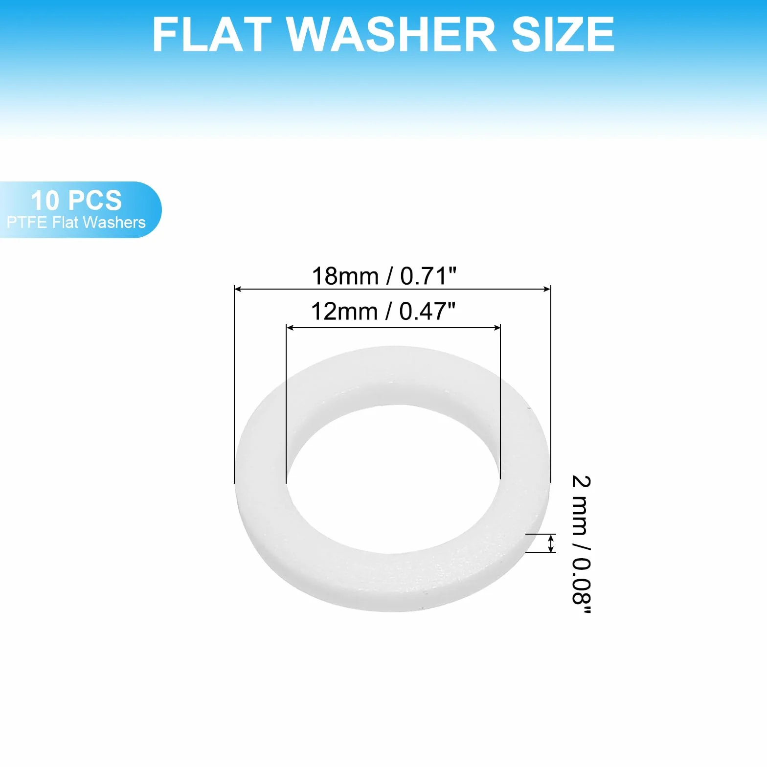 PATIKIL 10 szt. Uszczelki Ptfe płaskie 0,31 ID x 0,71" OD x 0,08" Grubość kołnierza uszczelniającego do maszyn Rury Zawory Przemysł naftowy i gazowy, biały (12x18x2mm)