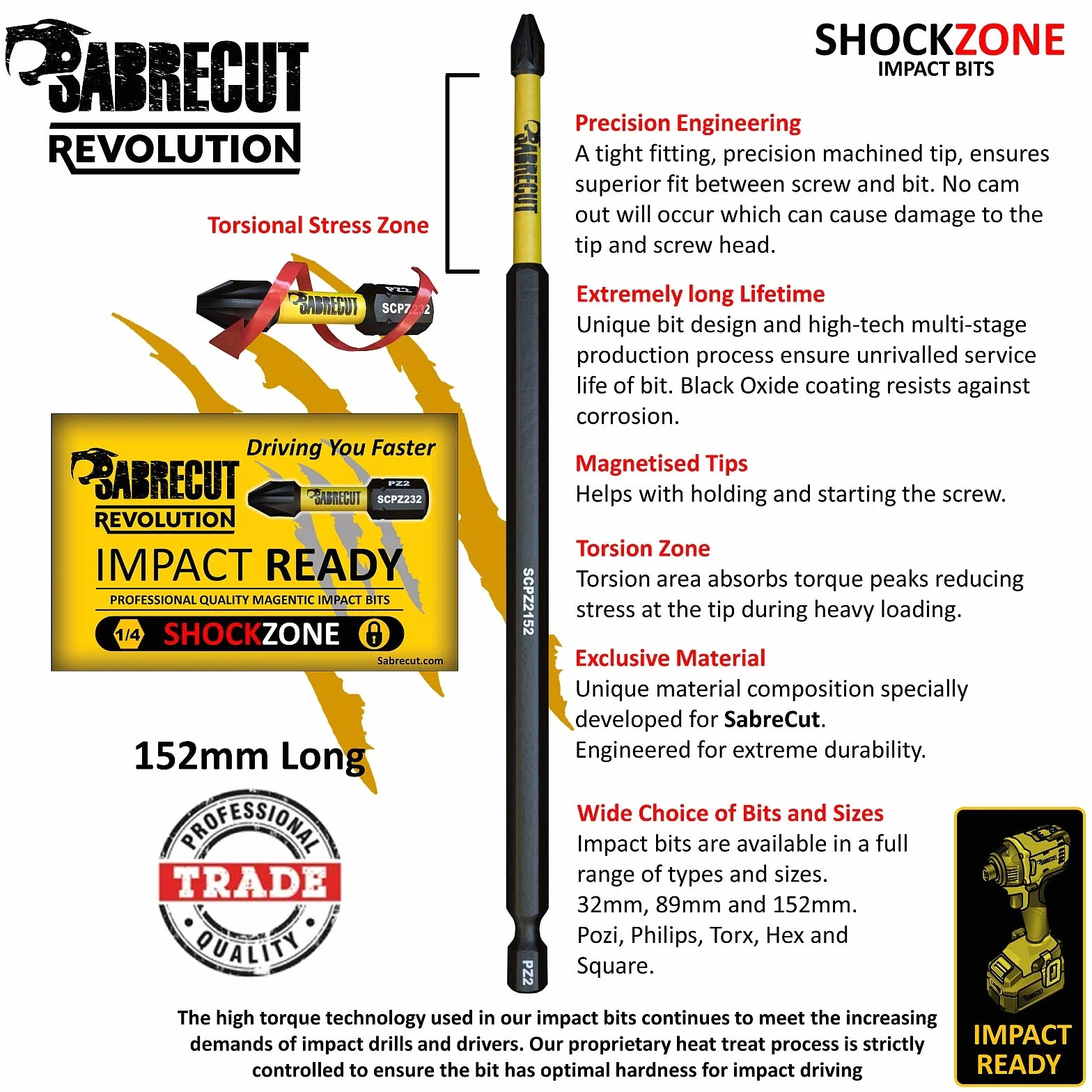 5 x zestaw wkrętaków udarowych SabreCut SCTX20152_5 152 mm T20 TX20 Magnetyczny zestaw bitów udarowych Torx Heavy Duty, kompatybilny z Dewalt Milwaukee Bosch Makita i nie tylko