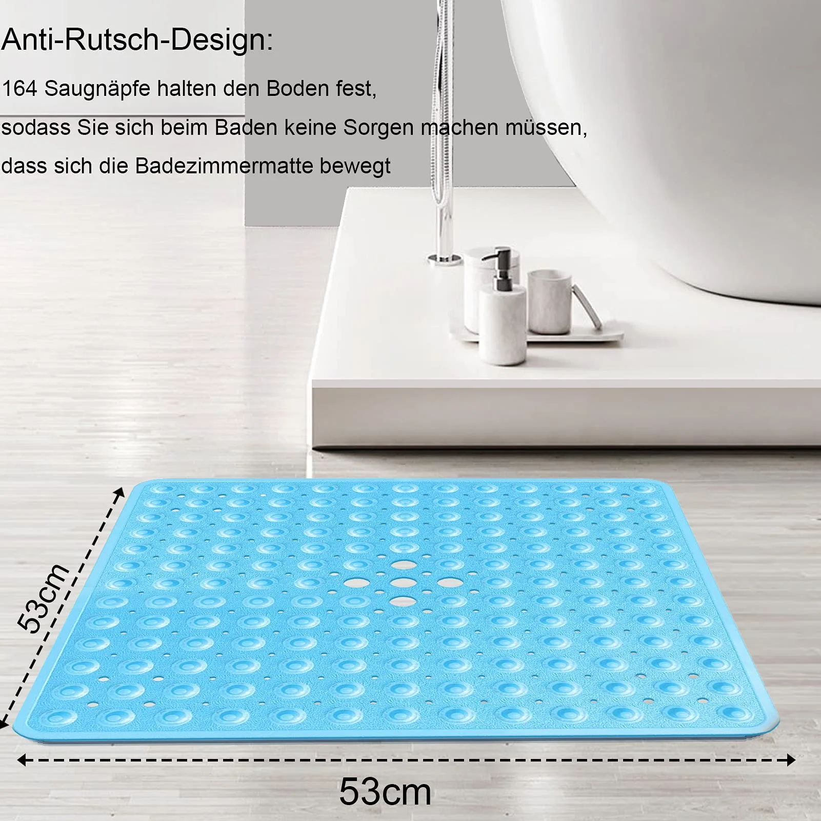 easyBee Mata prysznicowa Hautsensitiv 53 x 53 cm, w zestawie z zawieszeniem, mata antypoślizgowa pod prysznic bez BPA, lateksu, antypoślizgowa, odporna na pleśń i można prać w pralce, antypoślizgowa
