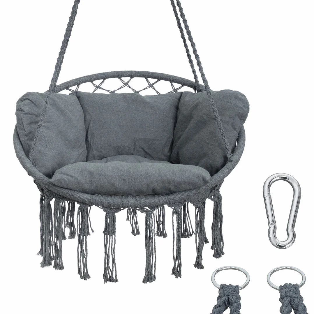 yourGEAR Boracay fotel wiszący z tapicerką siedziska w kolorze szarym lub beżowym – maks. 240 kg, huśtawka wisząca 360° Swing Chair, fotel wiszący [szary]