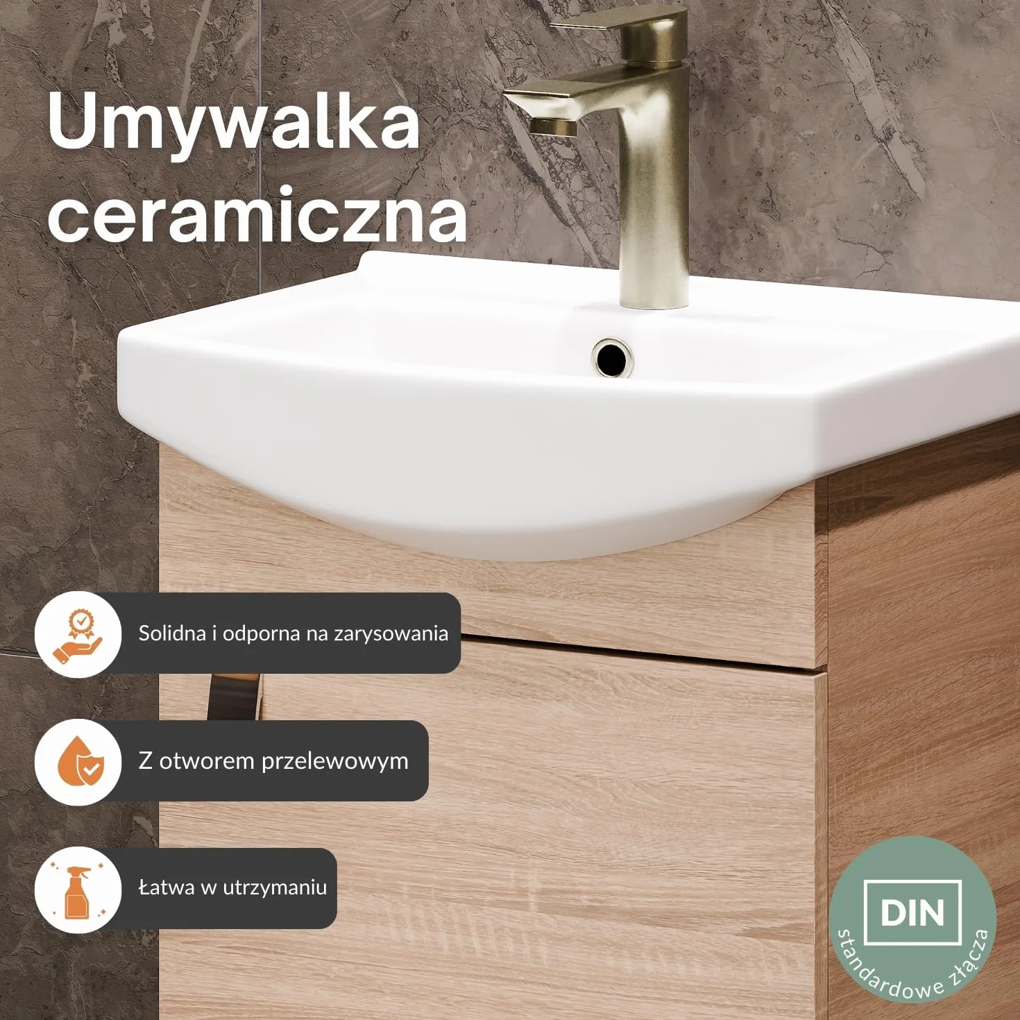 Planetmöbel Zestaw mebli łazienkowych umywalka z mebel podumywalkową 45 x 60 x 33 cm z szafką z lustrem 40 cm, 2X szafki midi do łazienki i WC dla gości, dąb sonoma