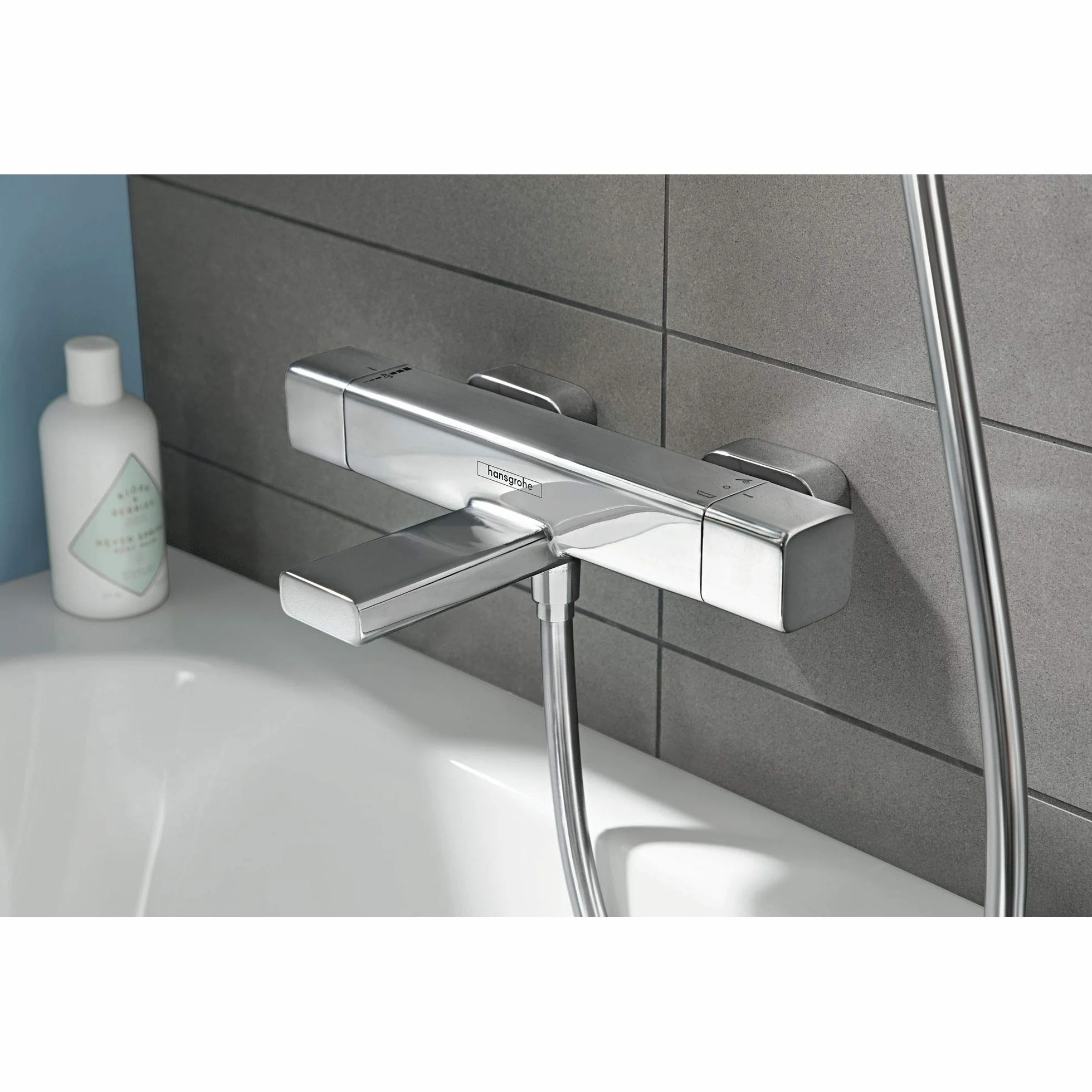hansgrohe Ecostat E - bateria termostatyczna wannowa natynkowy, armatura wannowa z zabezpieczeniem przy 40 °C, thermostat kwadratowy, kran do 2 odbiorników, chrom, 15774000