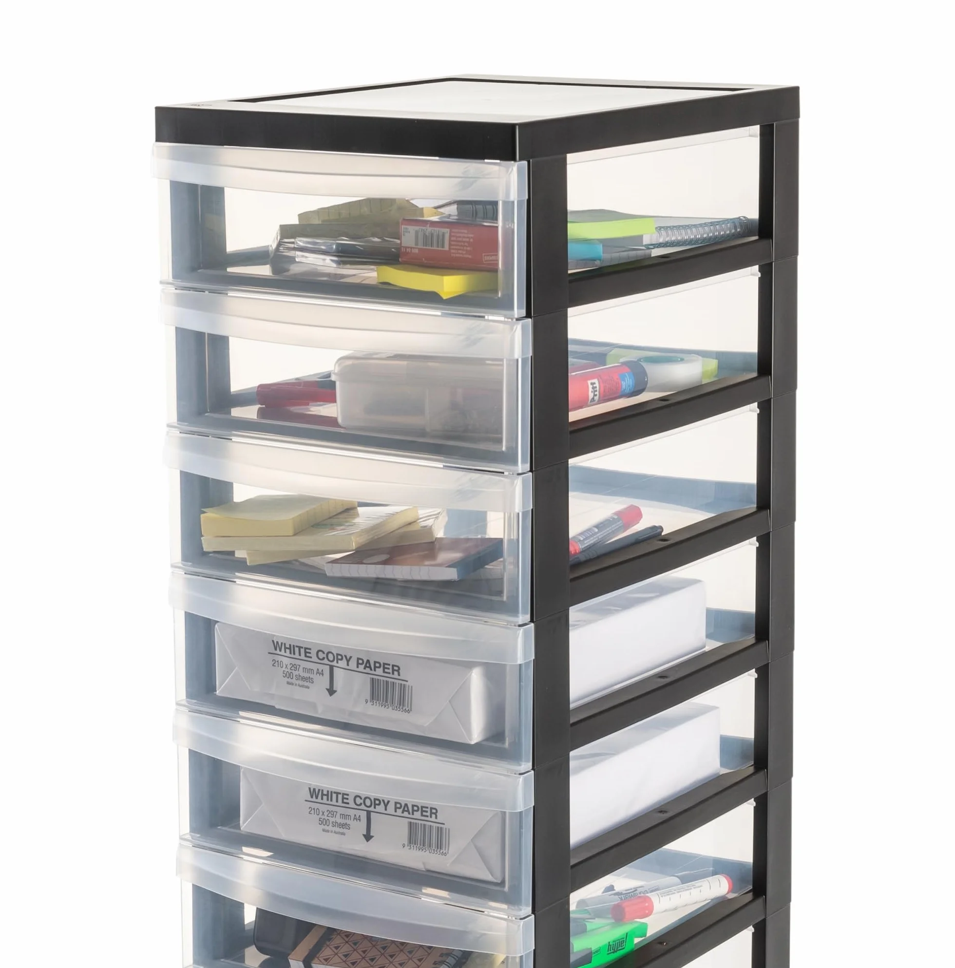 Iris Ohyama, Wieża, komoda z szufladami, plastikowy organizer do przechowywania z ergonomicznym uchwytem, 7L, 12 Szuflady, Z kółkami, BPA free, Biuro, Sypialnia, Pokój dzienny, DC-012, Czarny
