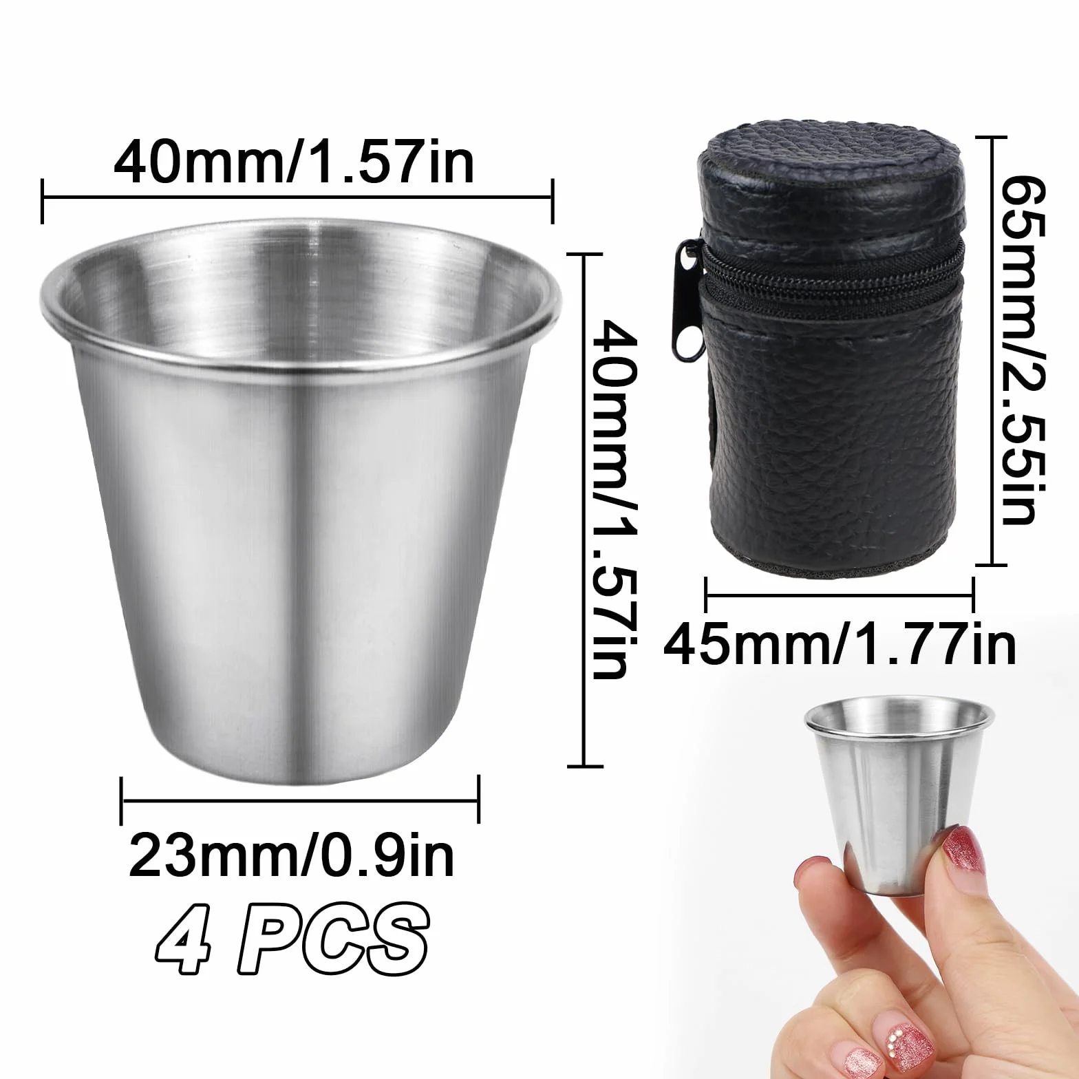 Stalowe Filiżanki do Wódki 30 ml 4 Sztuki Skórzane Etui