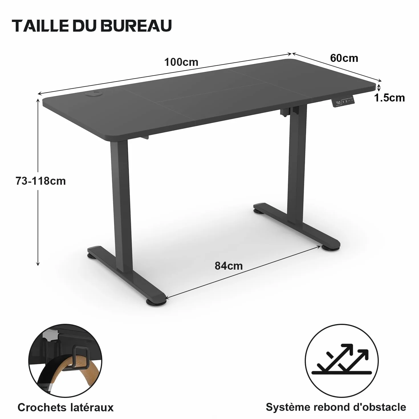Homall Elektryczne Biurko Siedzące 100 x 60 cm, Stół z Regulacją Wysokości z Gniazdem USB, System Antykolizyjny, Sterowanie Pamięciowe, czarny