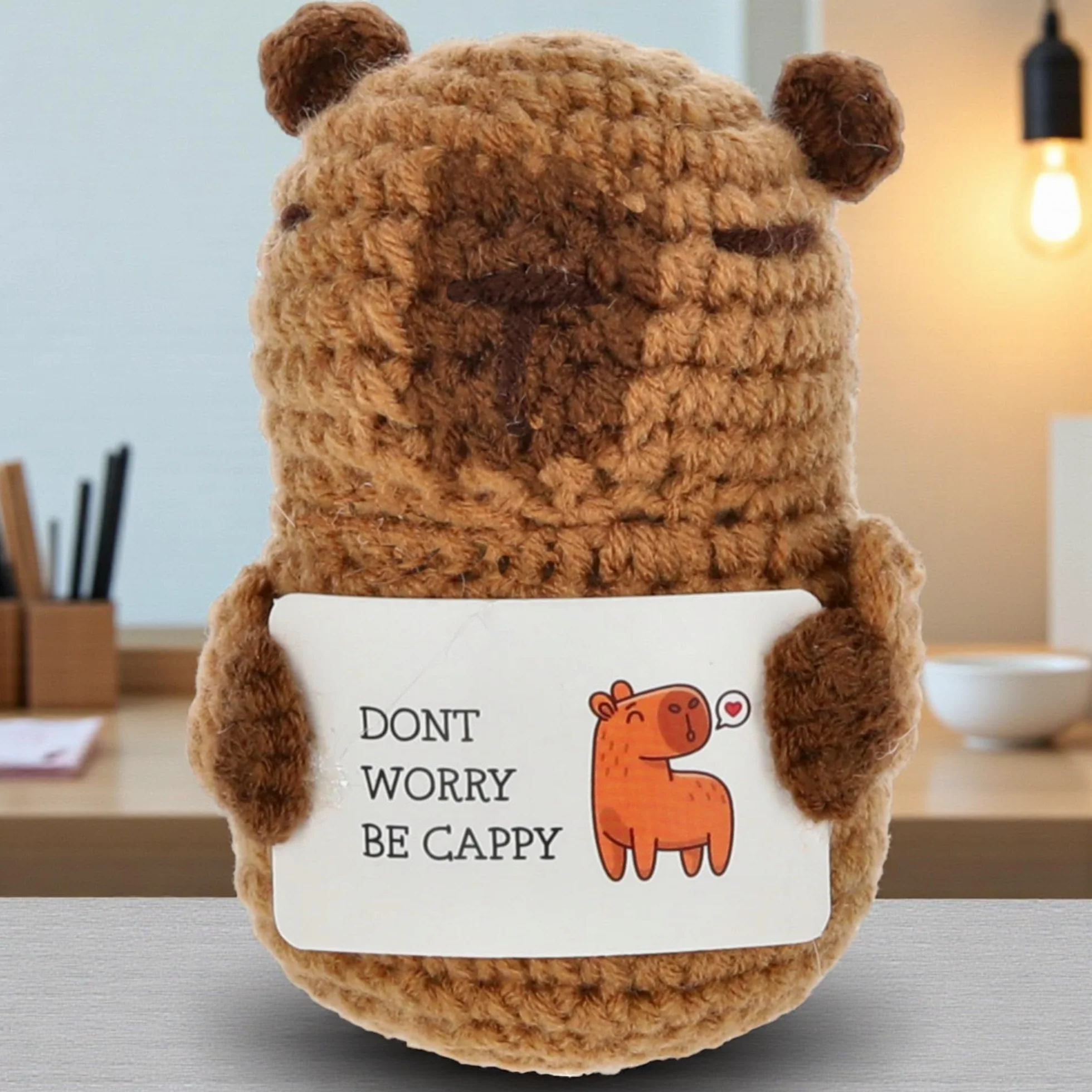 MIJOMA Talizman Positive Friends – ręcznie wykonane figurki szydełkowe z motywującymi przesłaniami, idealny jako upominek, towarzysz odwagi (Capybara - Don't Worry)
