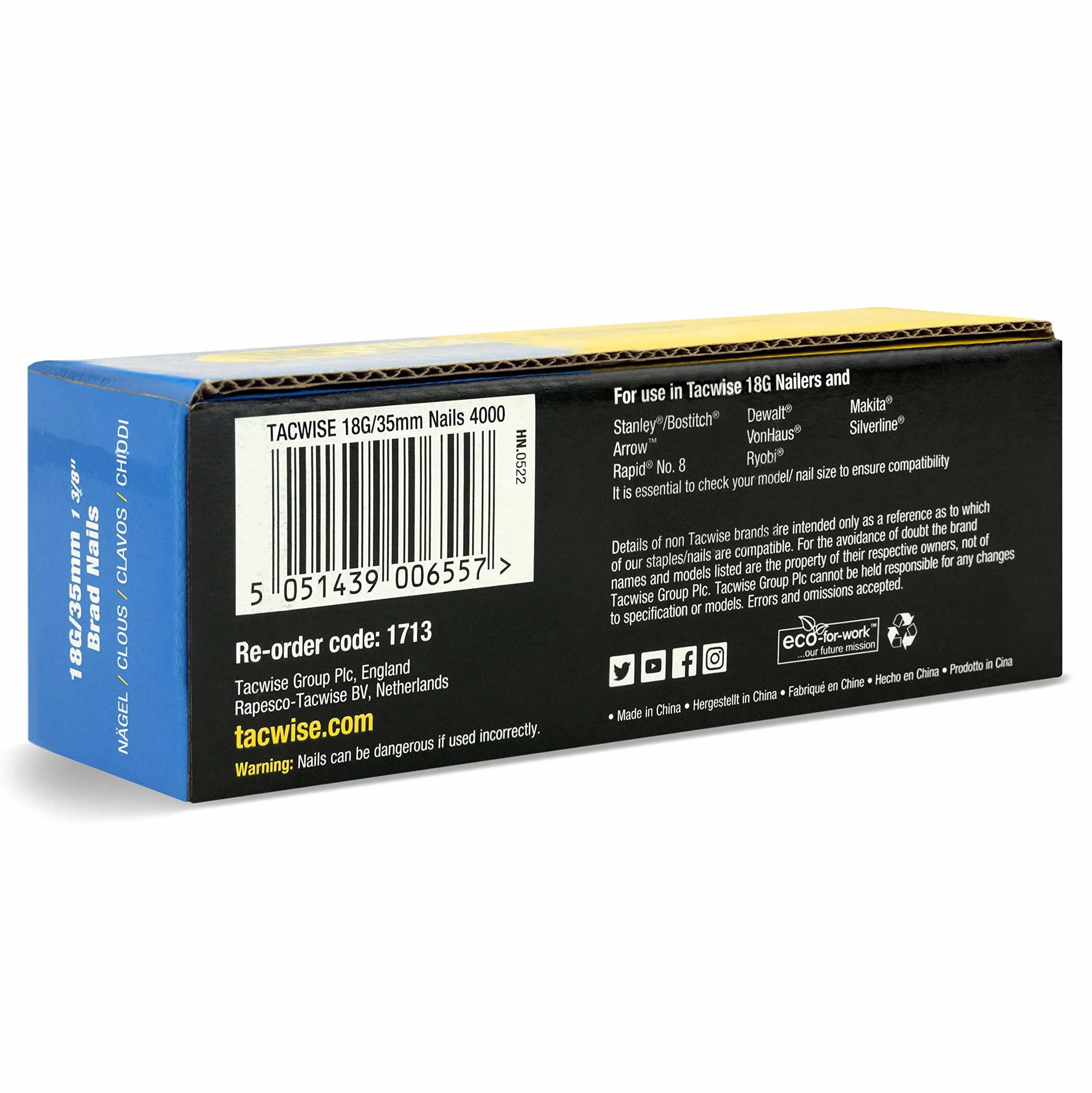 Tacwise 1713 Typ 18G / 35 mm ocynkowane gwoździe Brad, 4000 sztuk, srebrne