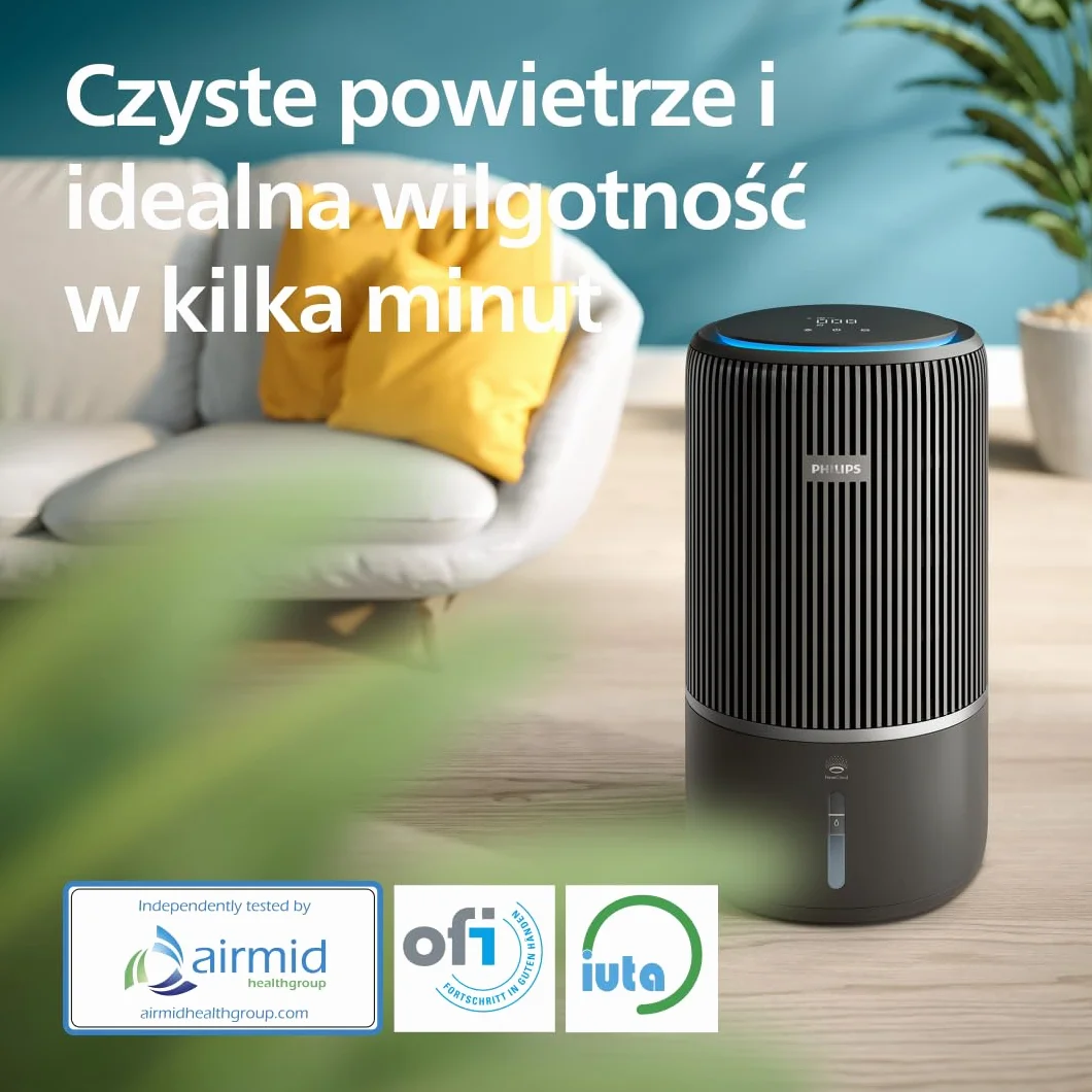 Philips Oczyszczacz i nawilżacz powietrza 2 w 1 z serii 3400, HEPA NanoProtect + filtr z aktywnym węglem, higieniczne nawilżanie 650 ml/h, CADR 300 m³/h dla 78 m² (AC3421/13)