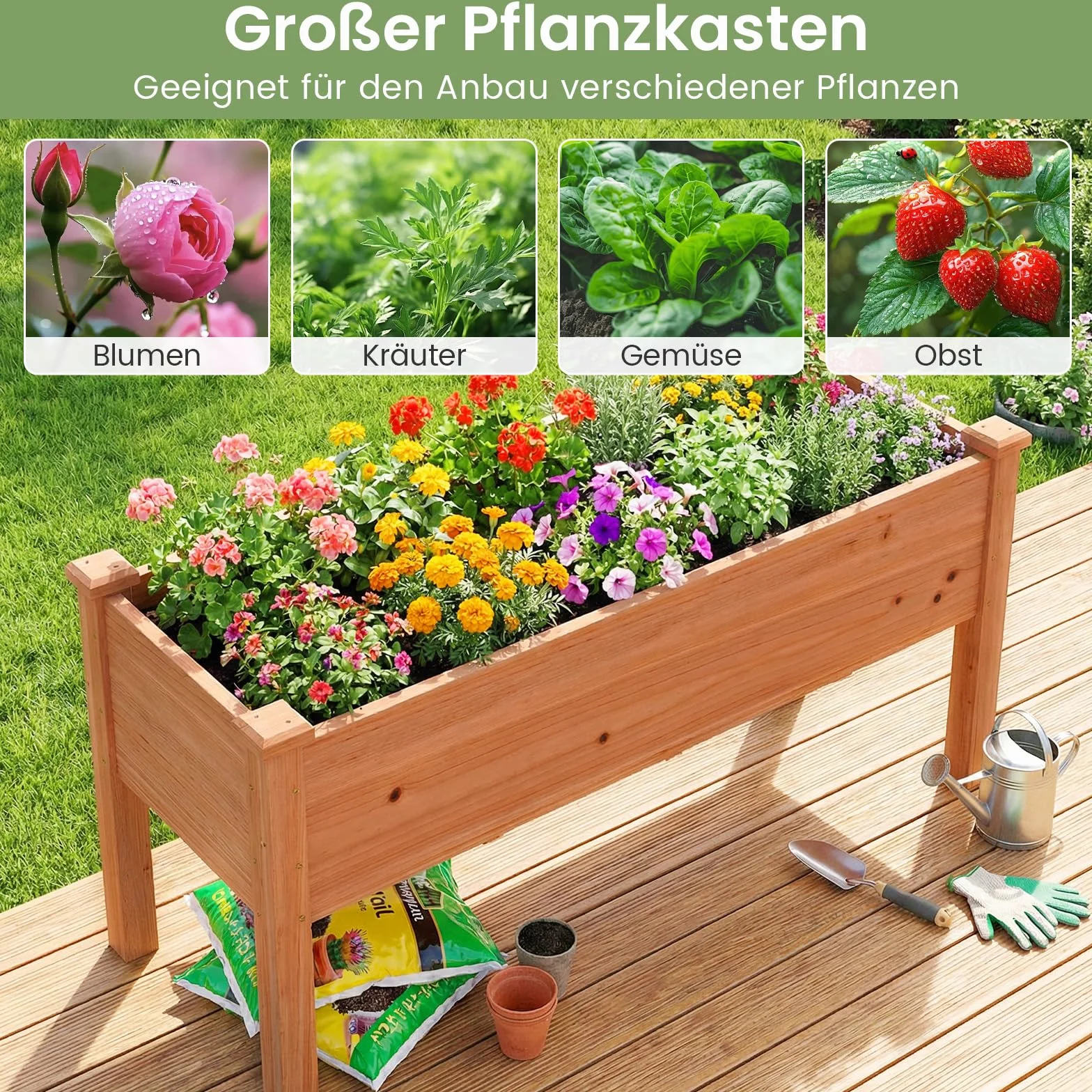 COSTWAY Podwyższona grządka dla dzieci, 120 x 43,5 x 51 cm, obciążenie do 100 kg, donica na kwiaty z otworami odpływowymi, prostokątna grządka na zioła, do ogrodu, na taras, balkon, pomarańczowa