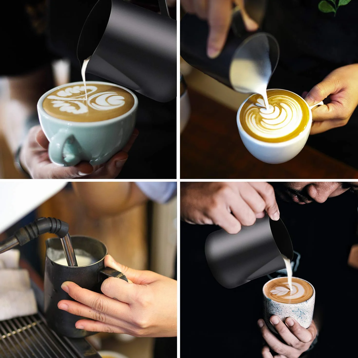 TechKen Dzbanek do Spieniania Mleka 350 ml 600 ml Latte Art Pen Czarny