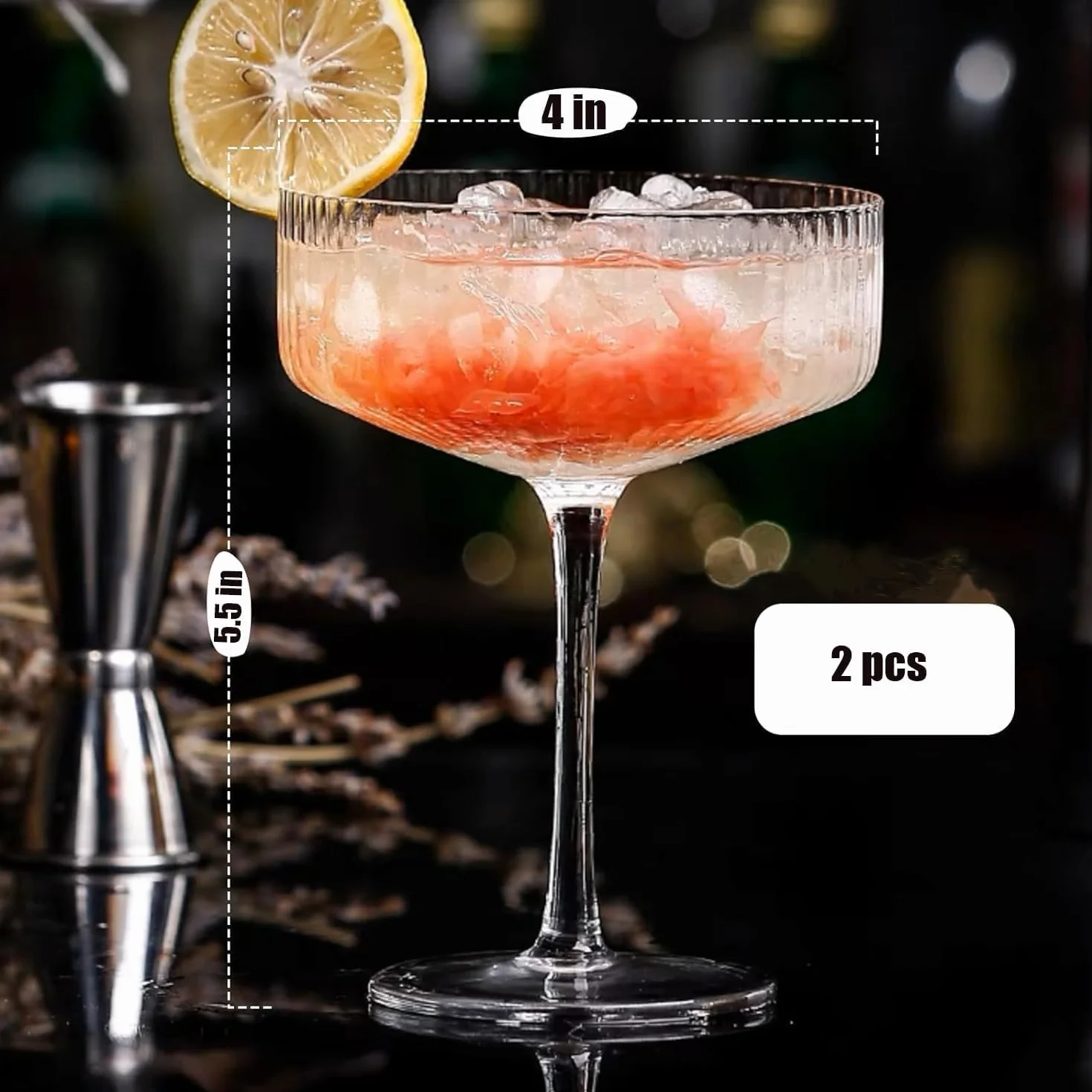 2 szt. żebrowanych szklanek, 300 ml klasyczny zestaw szklanek do martini, unikalne kieliszki do Martini, klasyczne naczynia galsware, zestaw kieliszków do picia, wino, bar i prezent