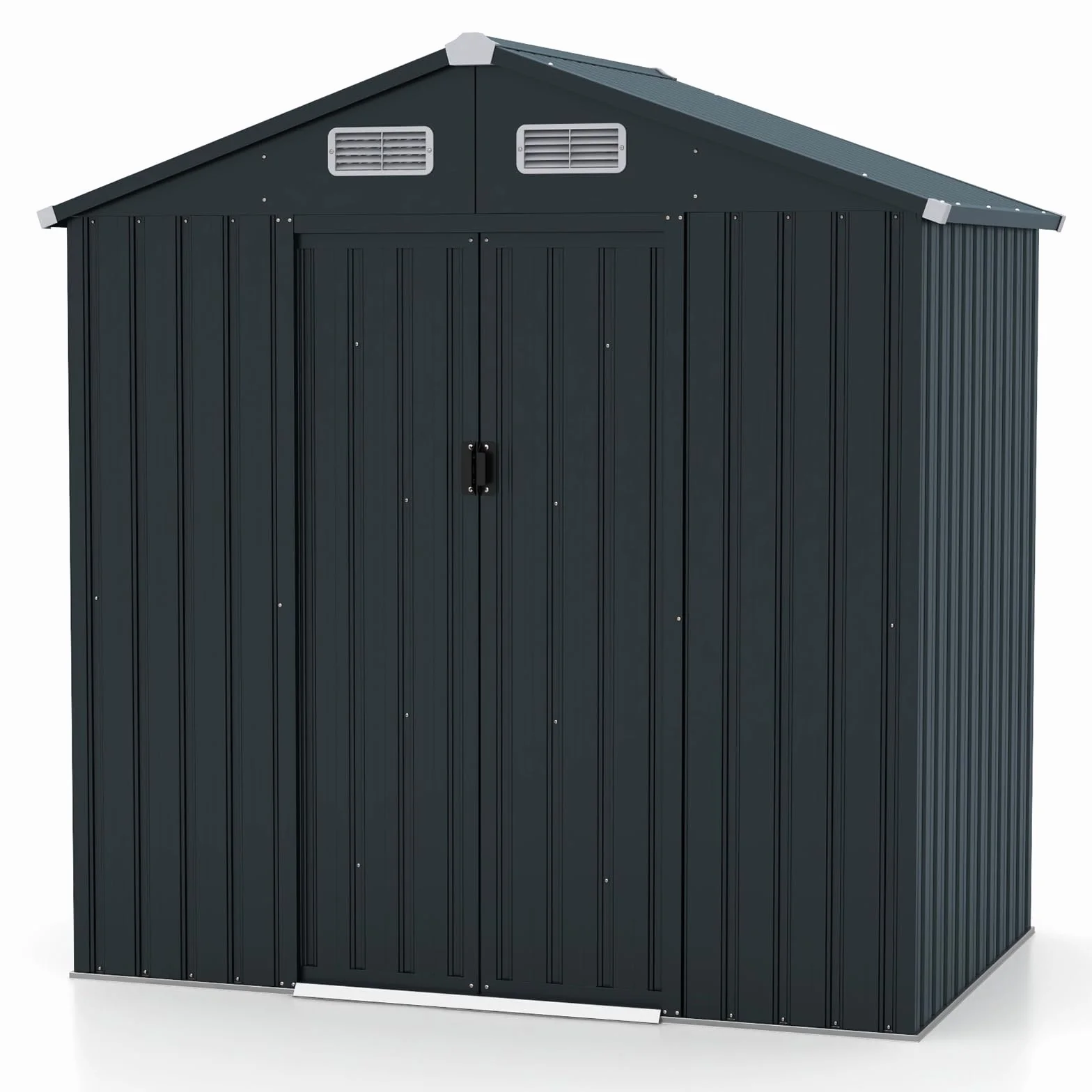COSTWAY Domek ogrodowy metalowy, 182 x 129 x 197 cm | 3,25 m³, szopa ogrodowa z dachem dwuspadowym i 2 drzwiami przesuwnymi, szopa na narzędzia z zamkiem, domek ogrodowy, szopa ogrodowa na zewnątrz