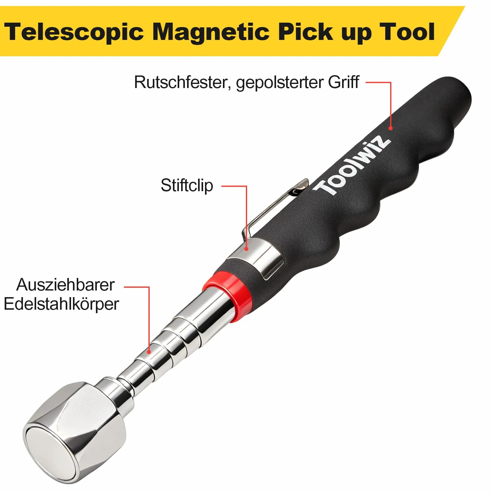 Toolwiz Magnetyczne Narzędzie Podnoszące 7.2kg, wysuwany od 18 do 76 cm, teleskopowe narzędzie do odbioru magnetycznego, Idealna do Pobierania Metalowych Przedmiotów z Trudno Dostępnych Miejsc
