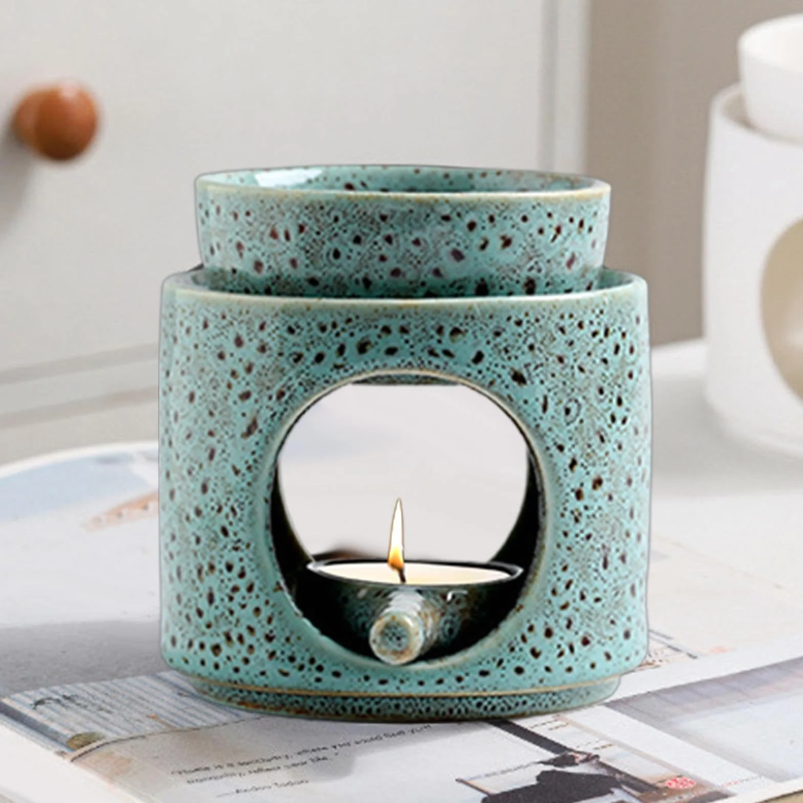 Ceramiczny ?wiecznik podgrzewacze, palnik olejowy niezb?dny topienia wosku, ?wiecznik zapachowy dyfuzor, wielofunkcyjny, bezpieczne u?ytkowanie, 100 ml, czarny/bia?y/zielony/szary do wystroju domu