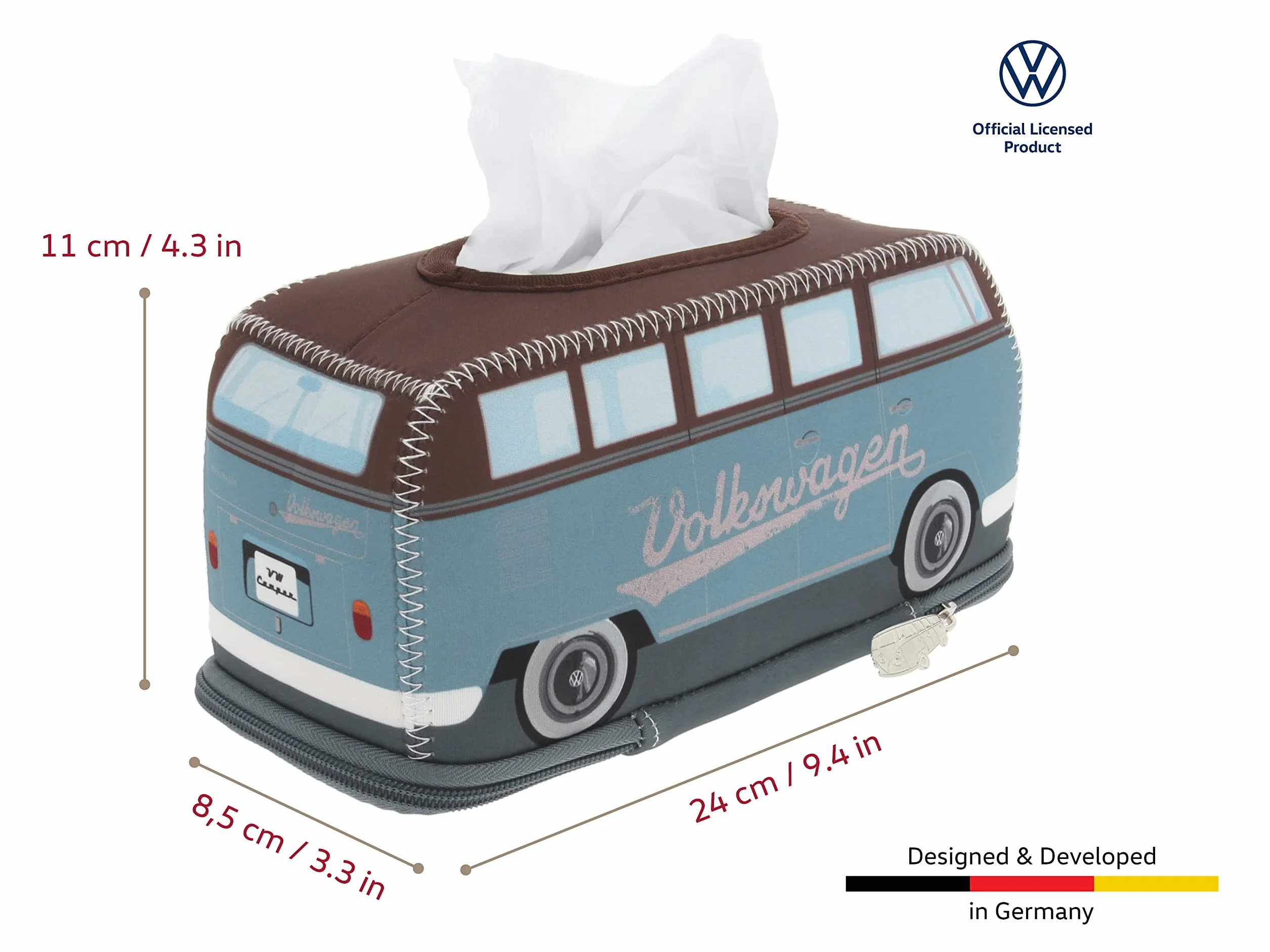 BRISA VW Collection – Volkswagen neoprenowy dozownik serwetek, papierowych chusteczek higienicznych, pudełko na chusteczki higieniczne do łazienki, w stylu T1 Bulli Bus (petrol/brązowy)