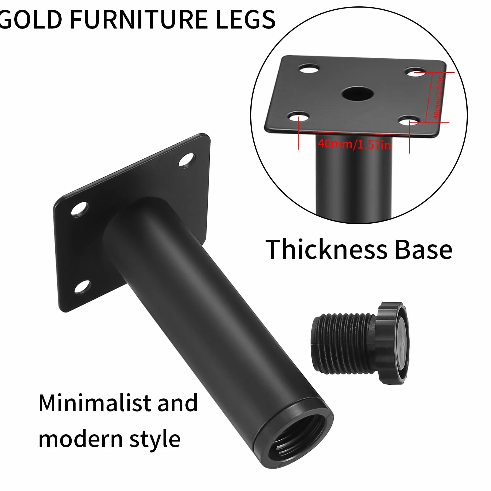 Fulushouxi 4 nogi meblowe, regulowane nóżki meblowe 4 cale / 5 cm, metalowe nóżki do szafy, do mebli, sofy, stołu, krzesła, biurka, kuchni, szafy, nogi (5 cm)