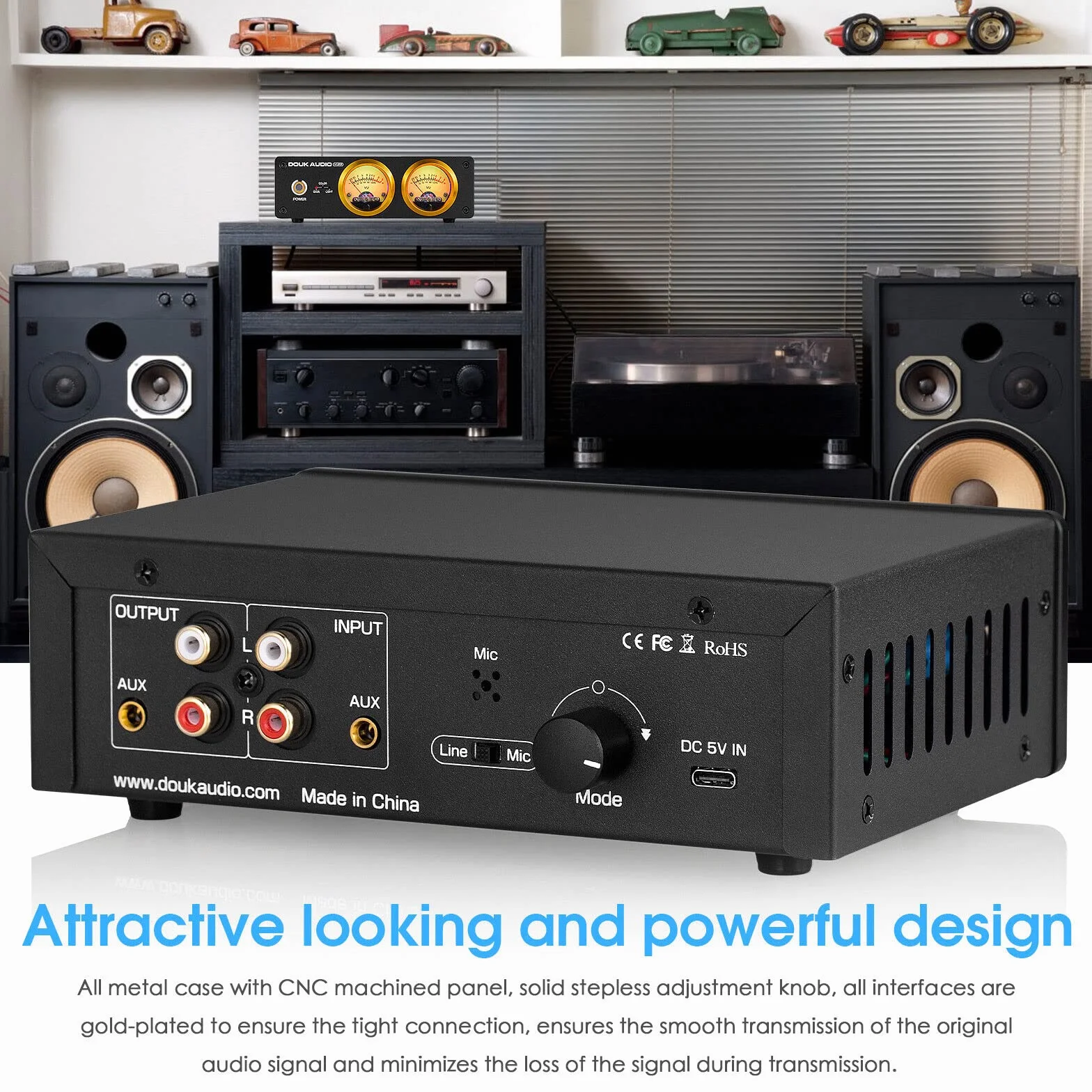 Douk Audio VU22 podwójny analogowy wyświetlacz VU Miernik DB panel spektrum muzyki MIC i LINE wskaźnik poziomu dźwięku (Czarny)