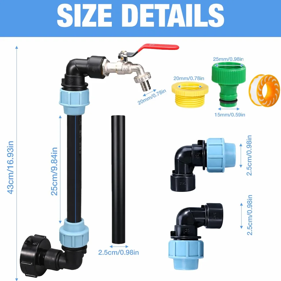 IBC kran łabędzia szyja 3/4", kran spustowy zbiornika IBC, pojemnik IBC S60x6 3/4 cala kran wodny do napełniania konewki, beczka na wodę, zbiornik na deszczówkę 1000 l, pojemnik IBC