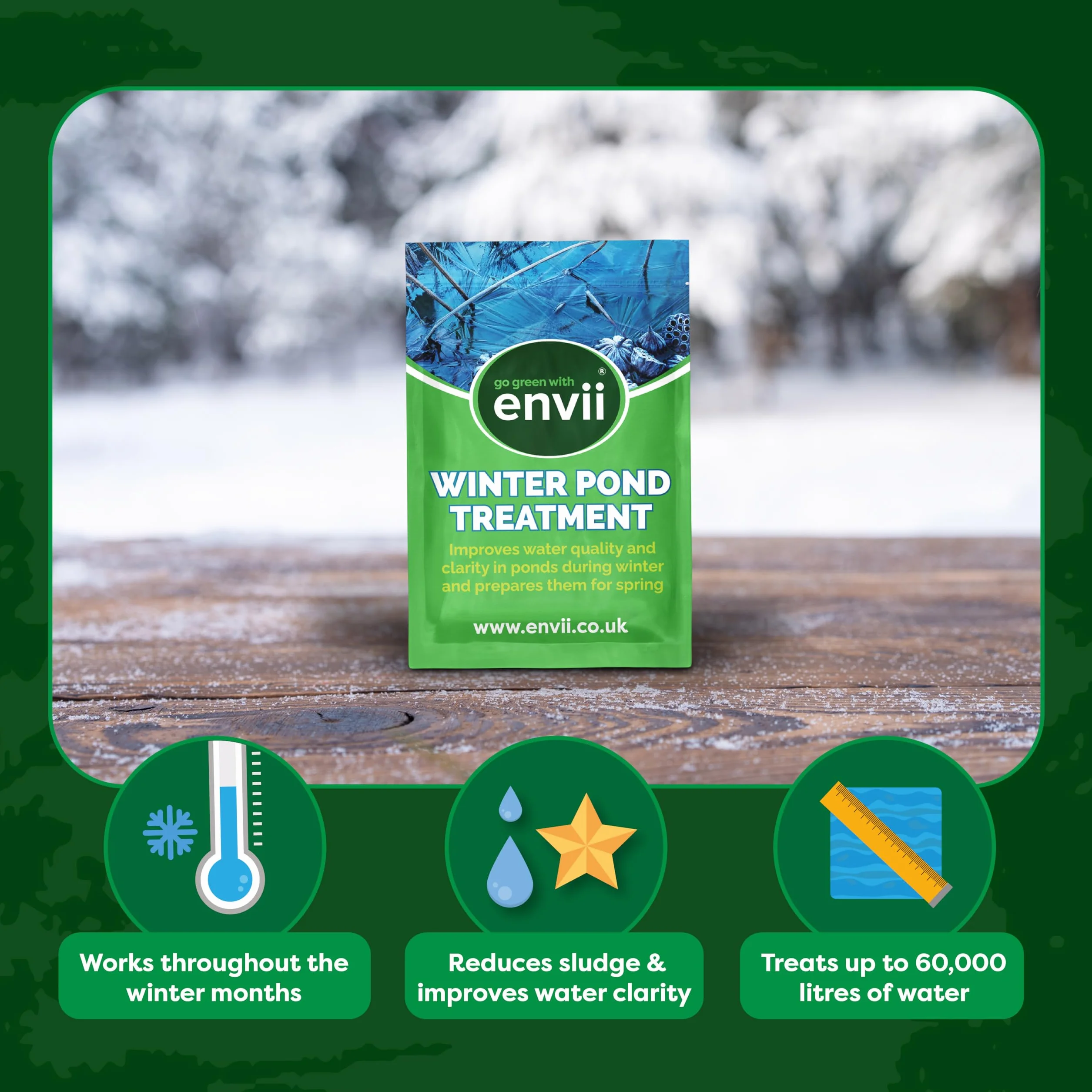 envii Winter Pond Treatment – leczenie stawu w zimie redukuje osady i poprawia przejrzystość wody – wystarcza na 45 000 litrów