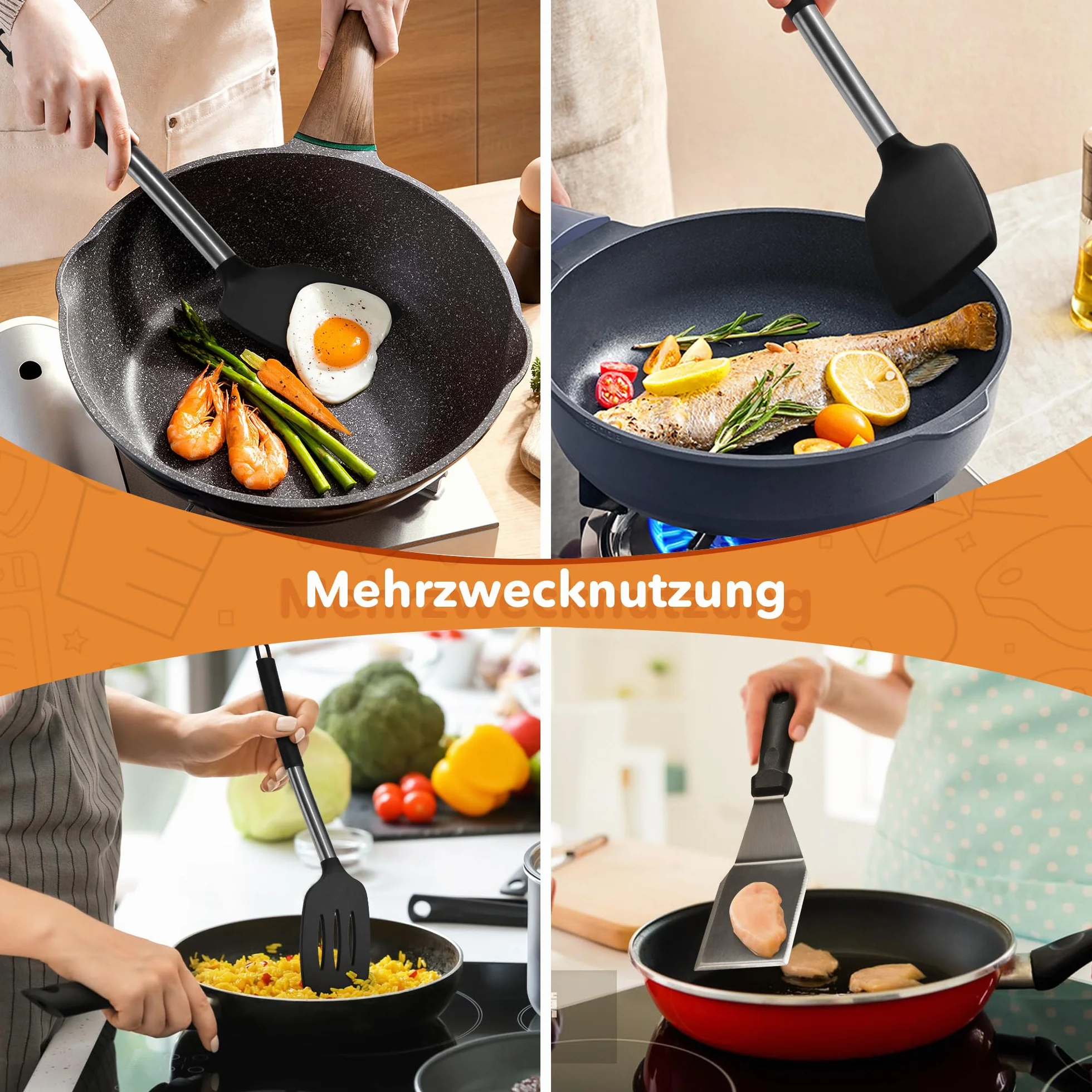 Silikonowa szpatułka kuchenna odporna na wysokie temperatury, zestaw 2 sztuk, czarna