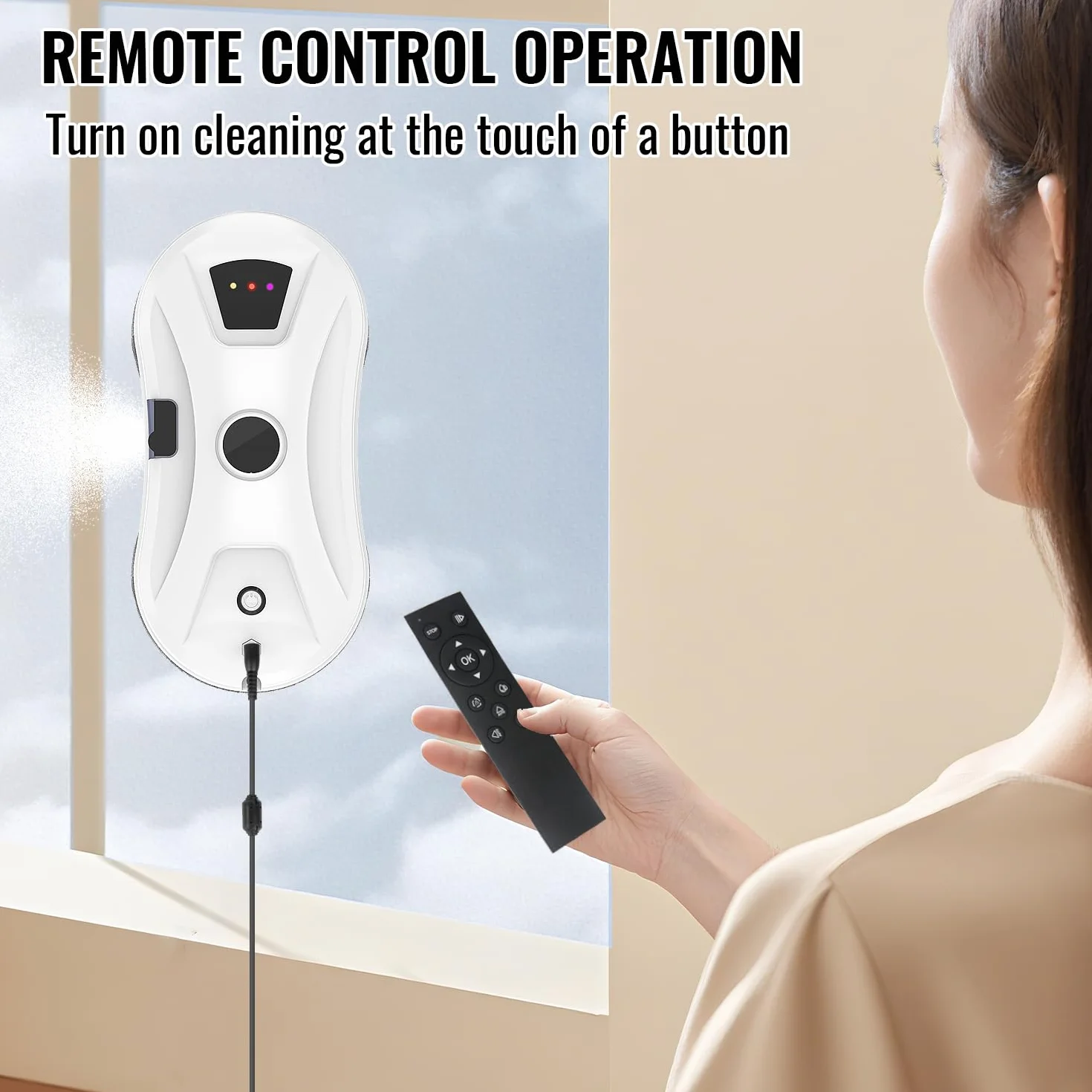 Robot do mycia okien z funkcją spryskiwania, 5600 Pa robot okienny z inteligentną nawigacją, 3 tryby czyszczenia, linka bezpieczeństwa i UPS, do okien, szkła, luster i płytek