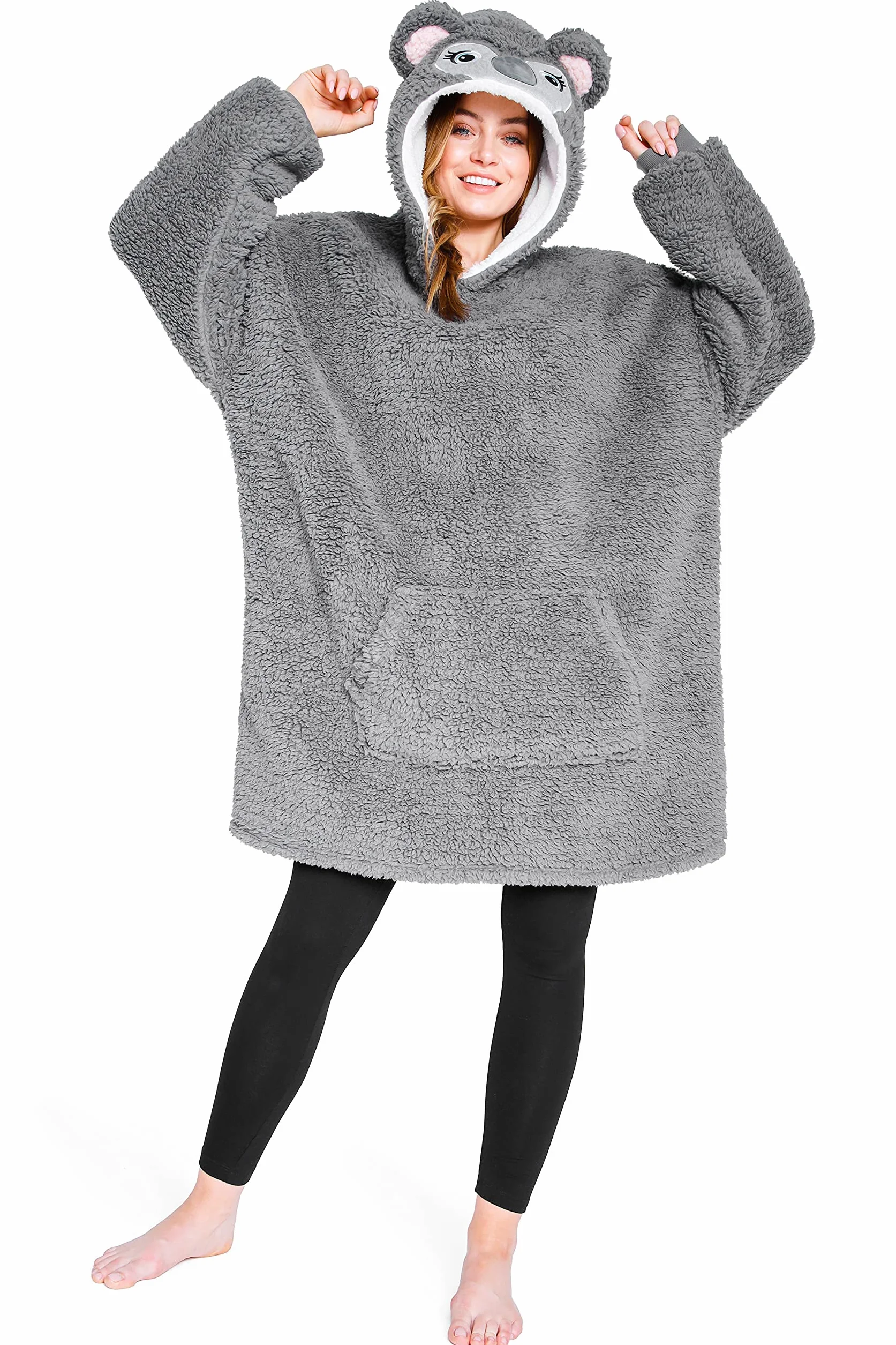 CityComfort Koc do noszenia, oversize, bluza z kapturem dla kobiet i mężczyzn, polarowy koc z kapturem z rękawami, miękki, ciepły